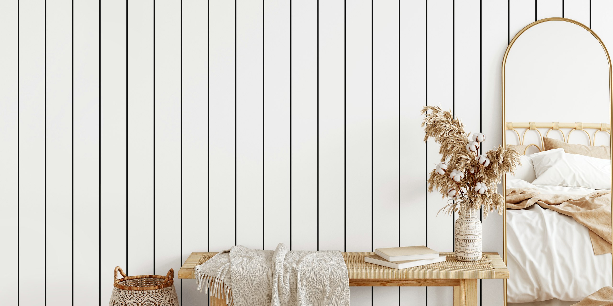 Minimalist black and white lines Tapete in einem Raum