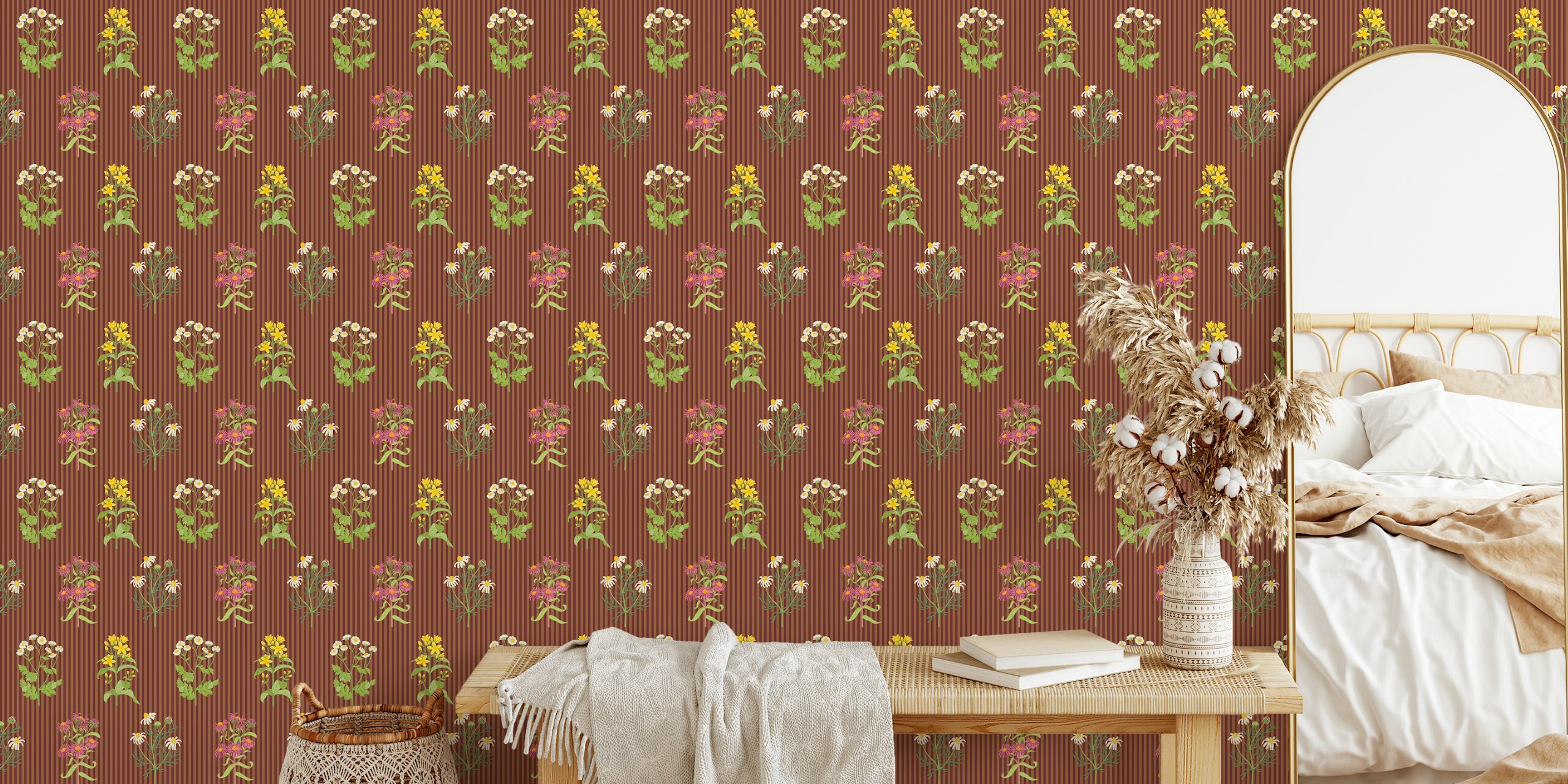 Striped Garden Elegance papel de parede em um quarto