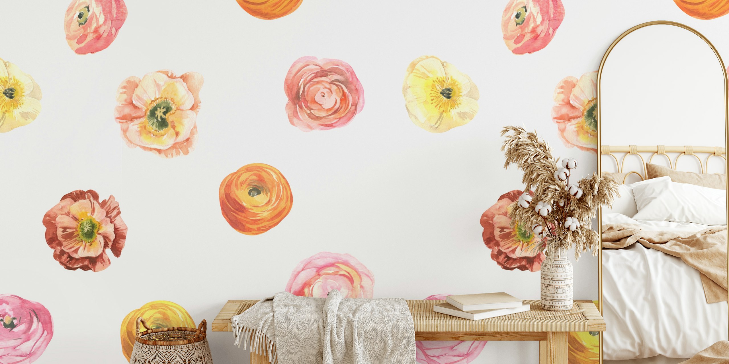 Soft Pastel Floral Pattern behang in een kamer