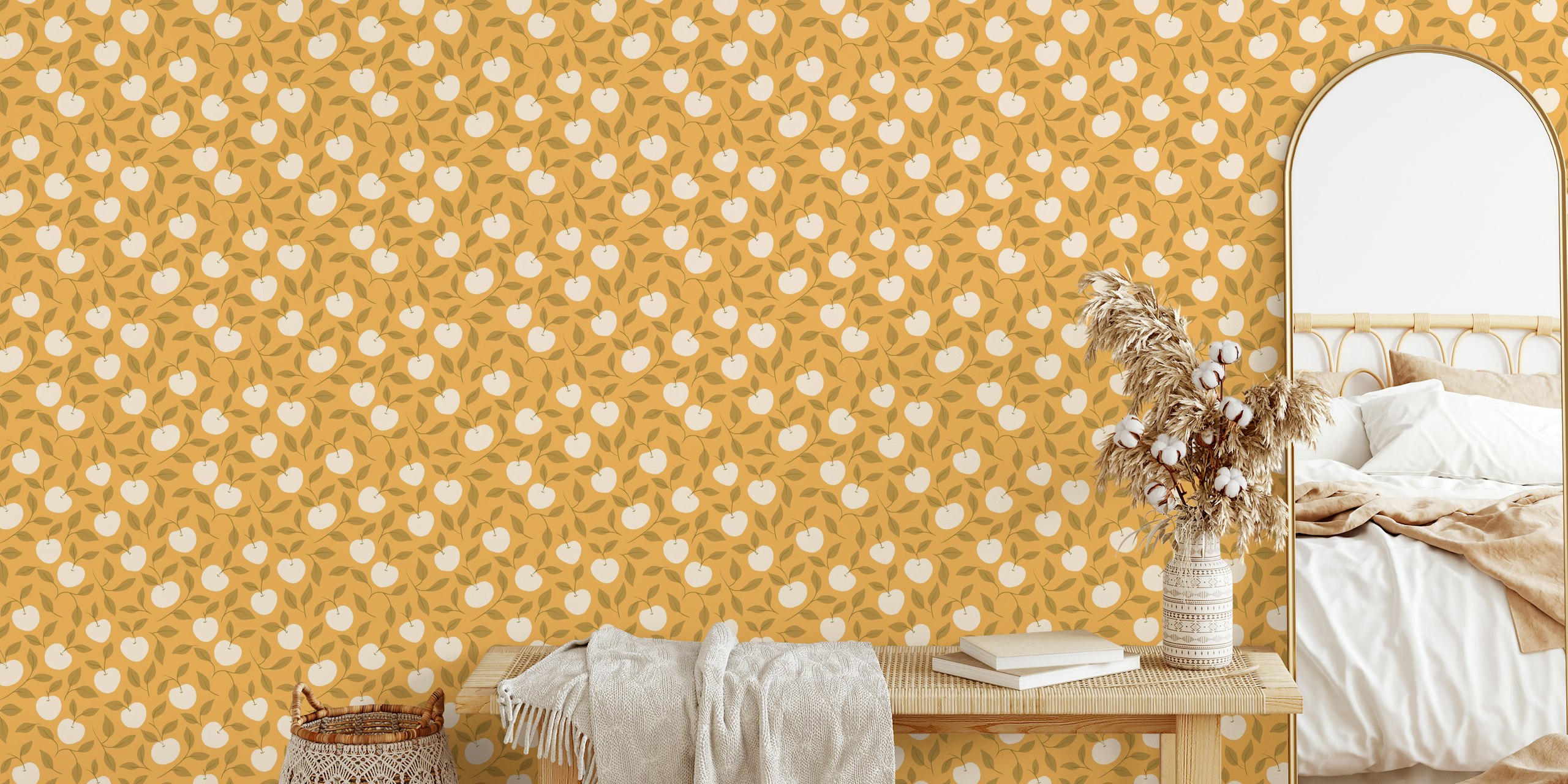 Autumn Harvest Apple Vine Wallpaper in a room
