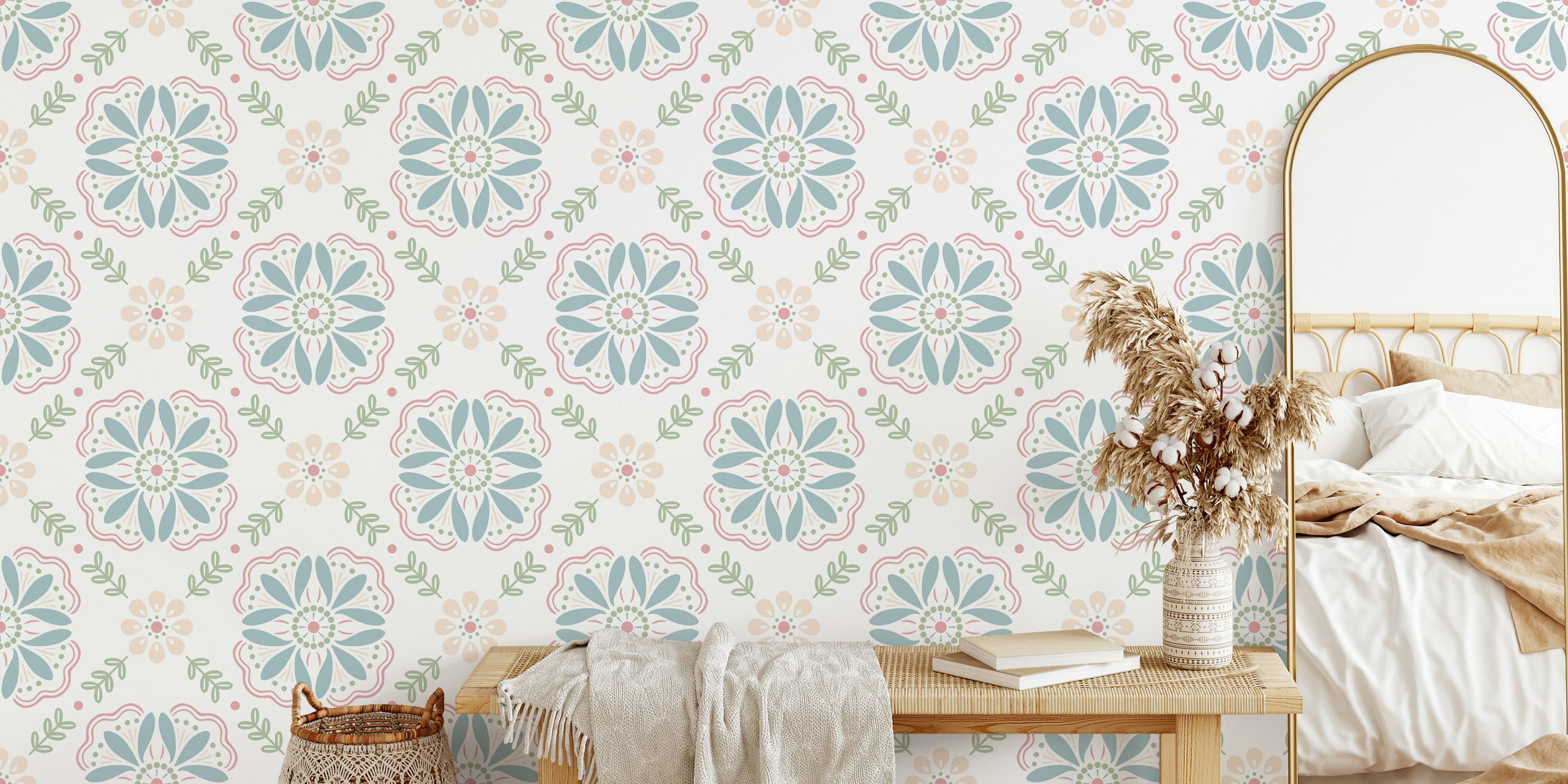 Dizajn tapete Emma Floral Tile u sobi
