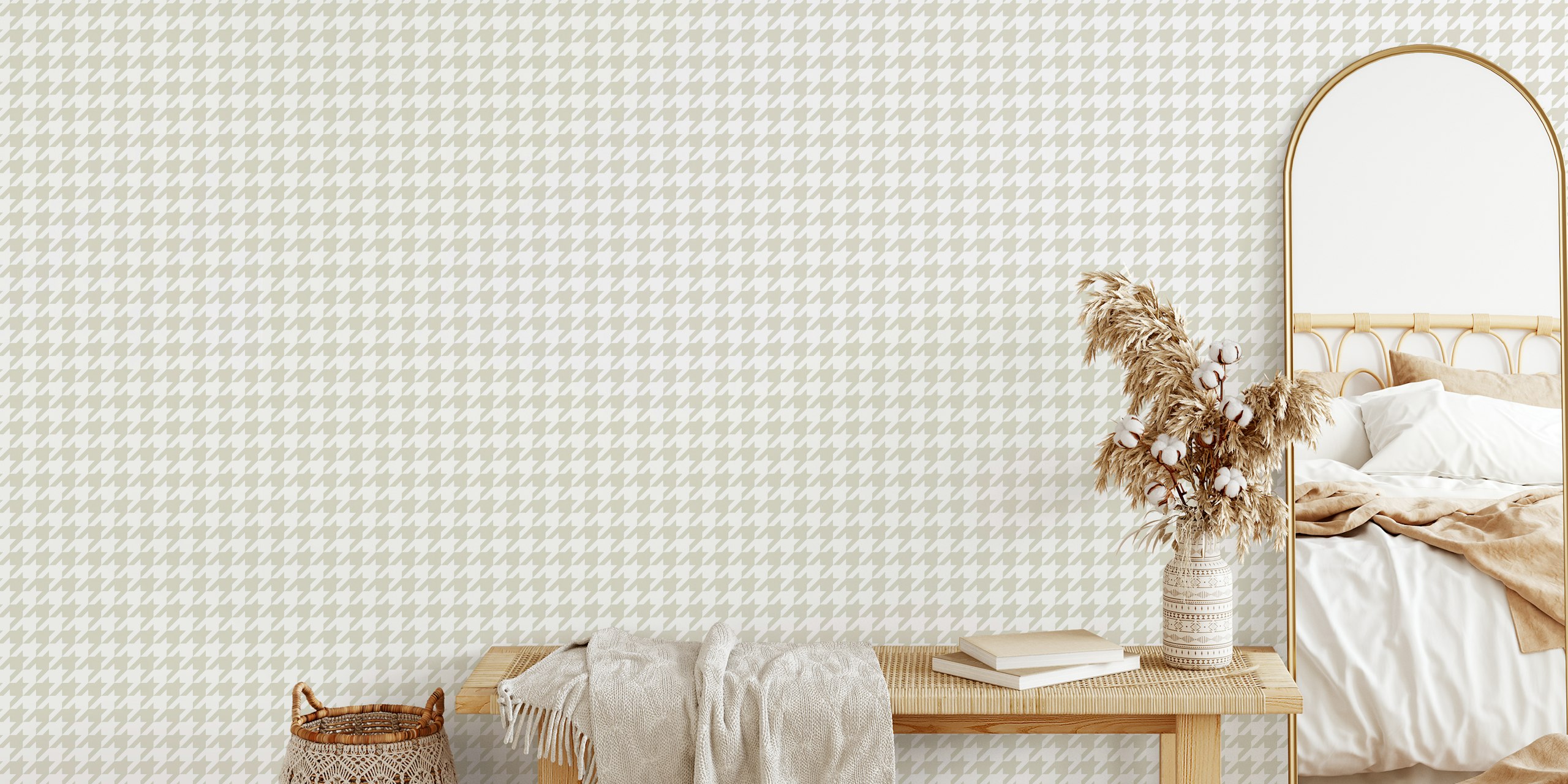 Gray and white houndstooth wallpaper en una habitación