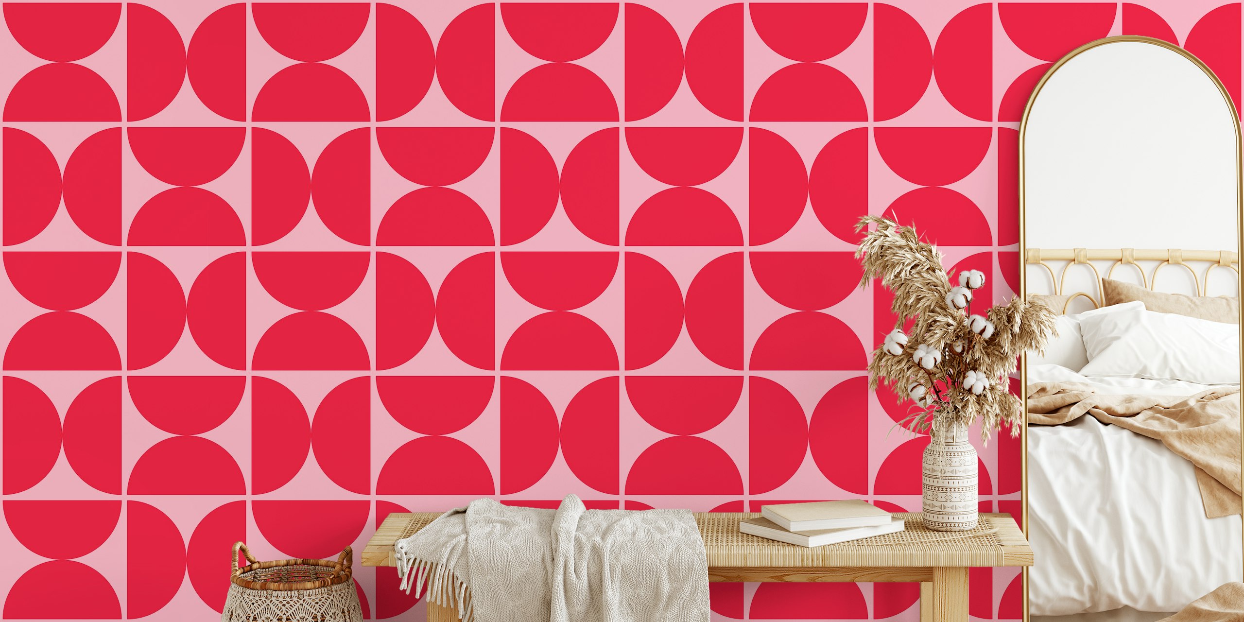 Semicircles tapet i pink og crimson red