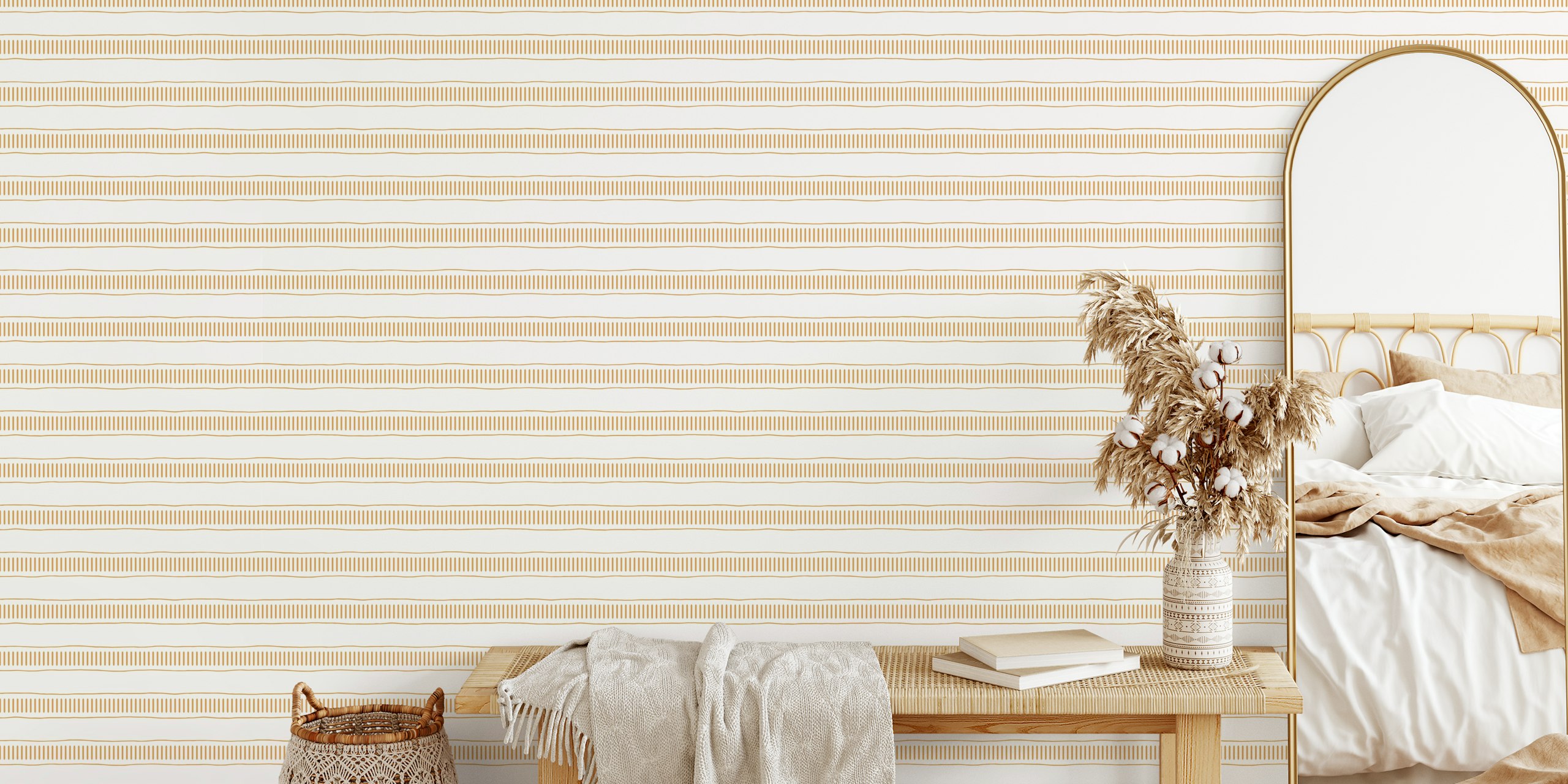 Yellow stripes wallpaper design with curved line patterns