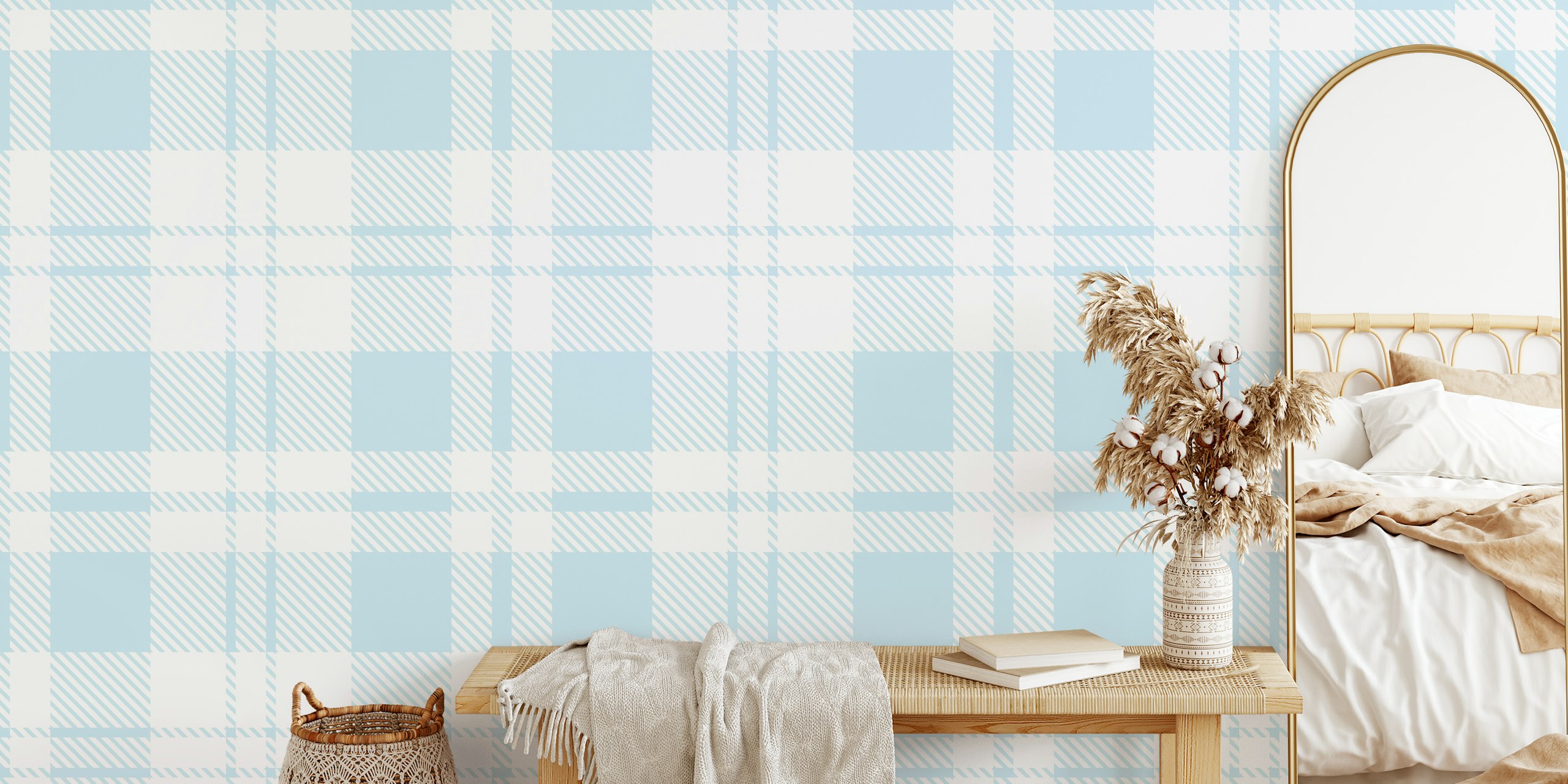 Pale Blue Erskine tartan ταπετσαρία σε ένα δωμάτιο