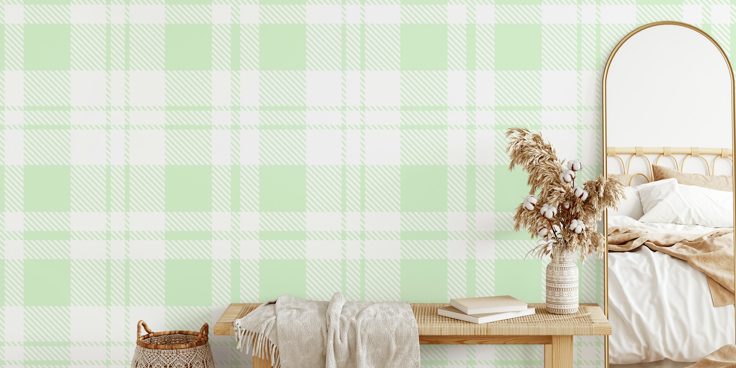 Pale Green Erskine tartan papier peint dans une pièce