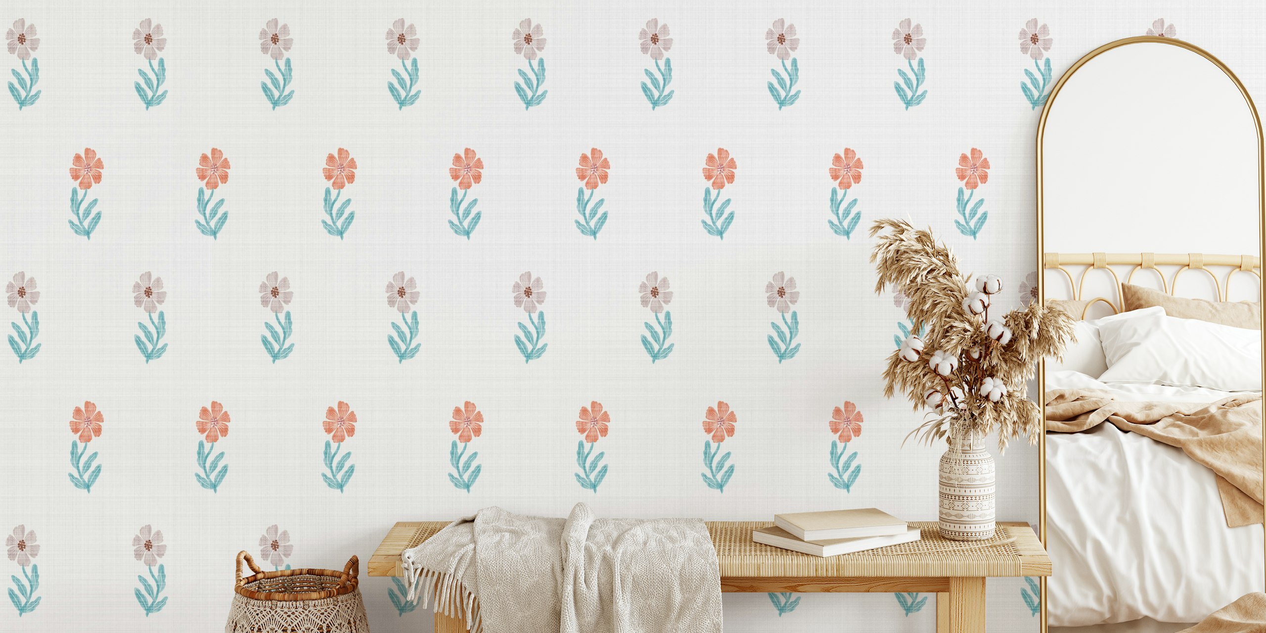 Diseño de papel pintado floral en una habitación