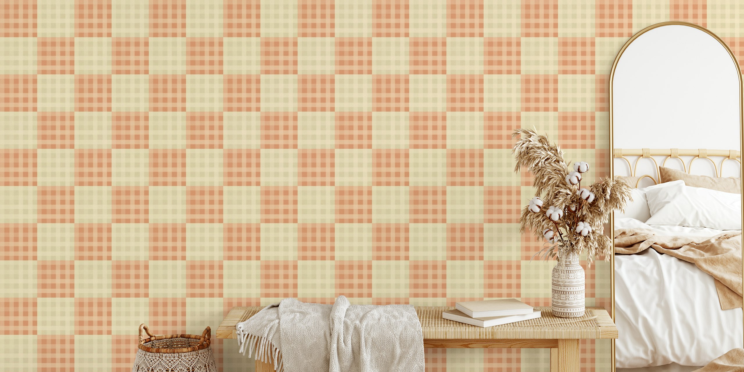 Papier peint Harvest Plaid dans un cadre de pièce