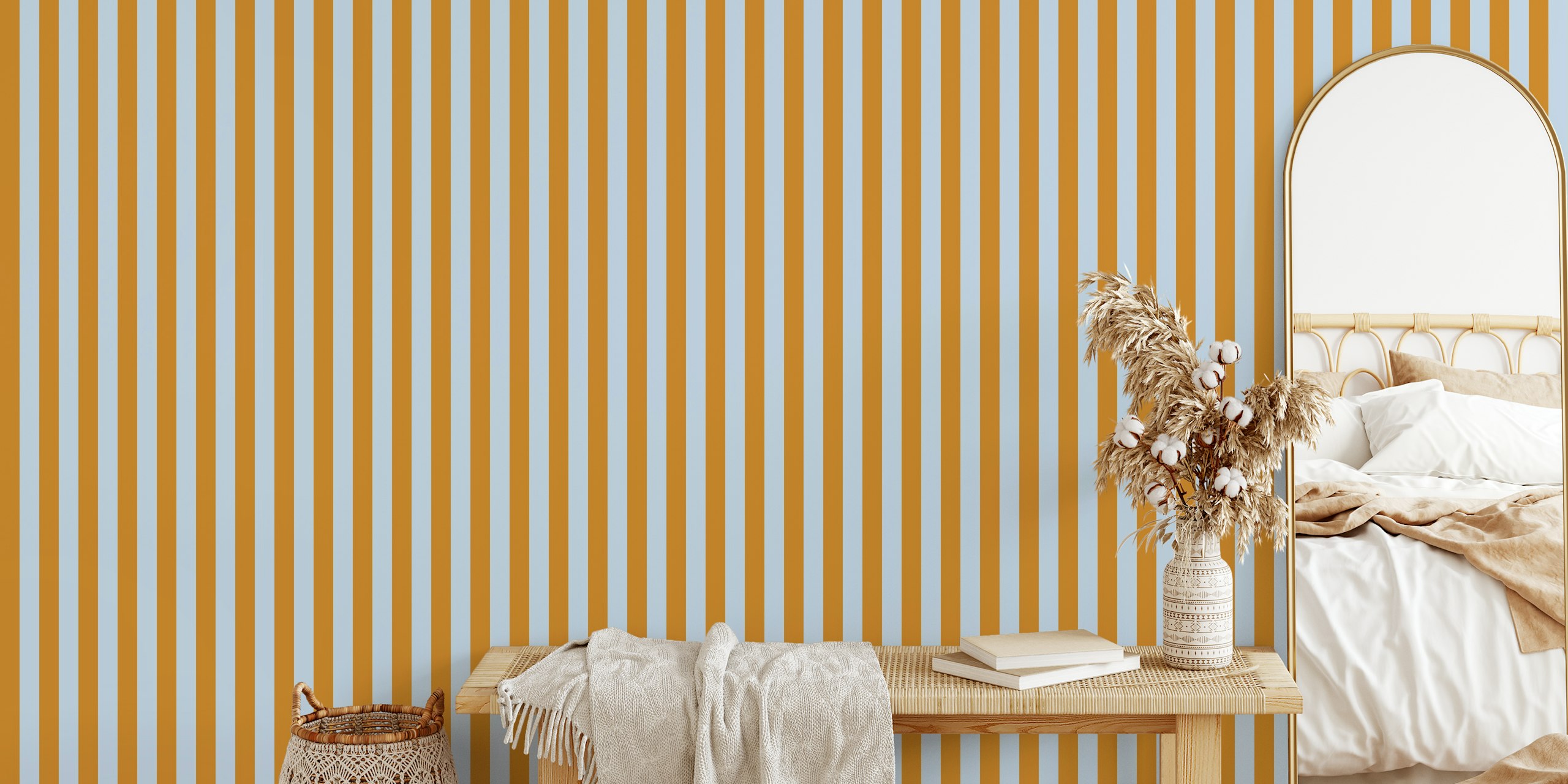 Blue and brown striped wallpaper design