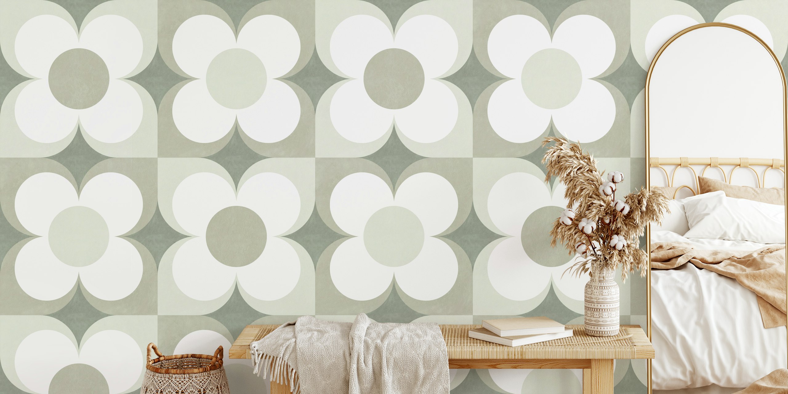 Papel pintado Geometric Flower Tile en una habitación