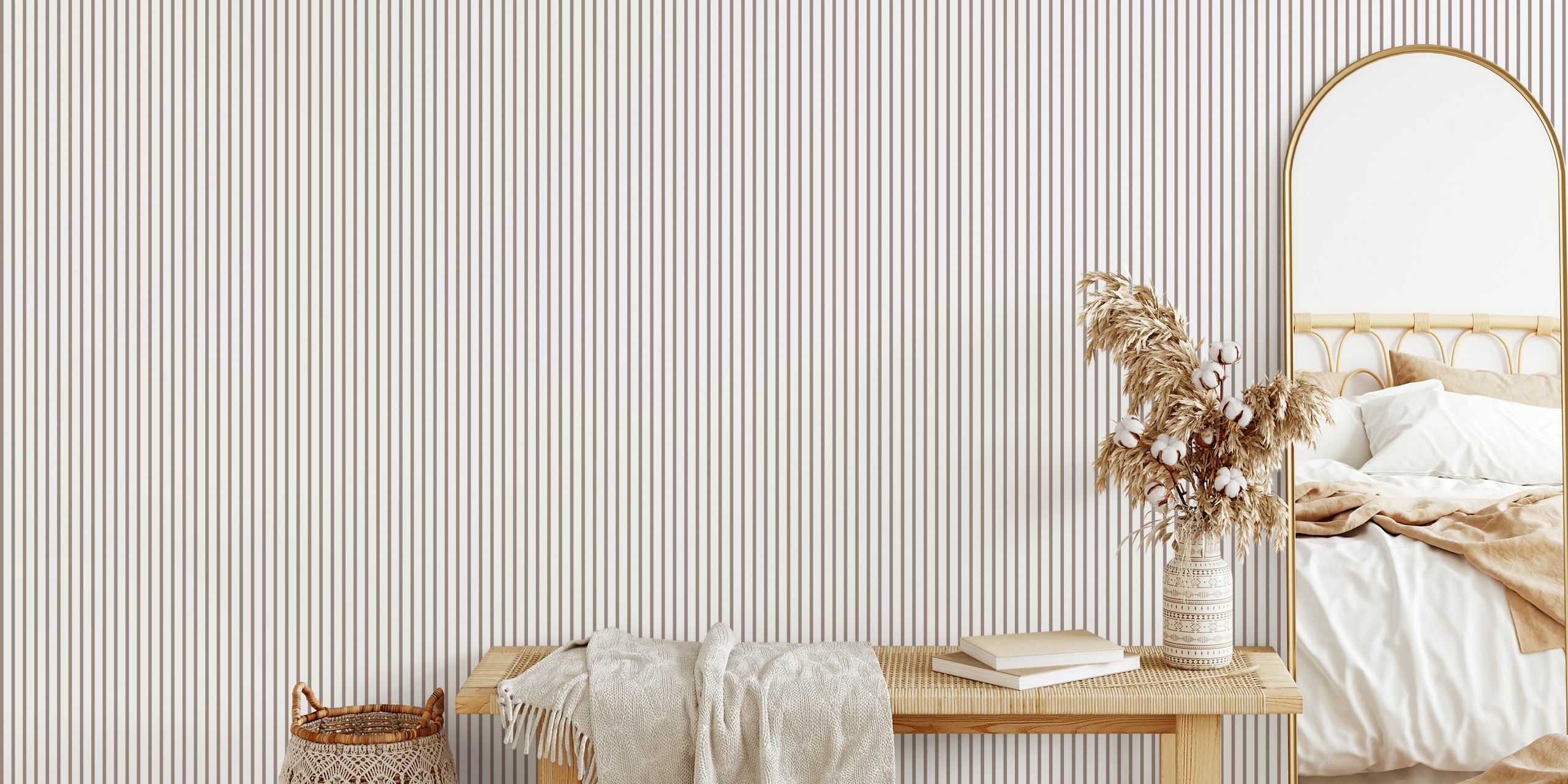 Papel de parede Contemporary Neutral Stripes em um quarto