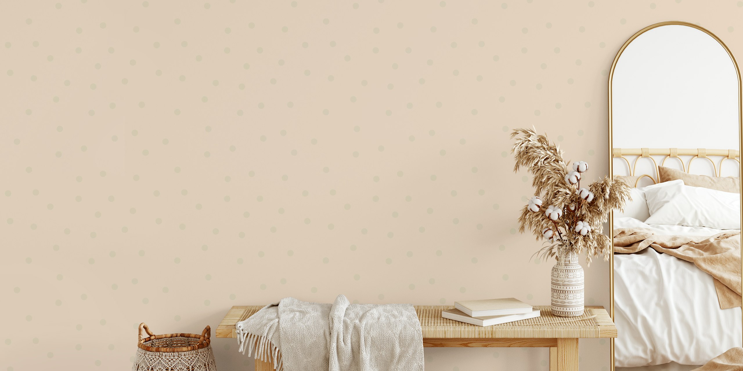 Carta da parati Cream dot naive in una stanza