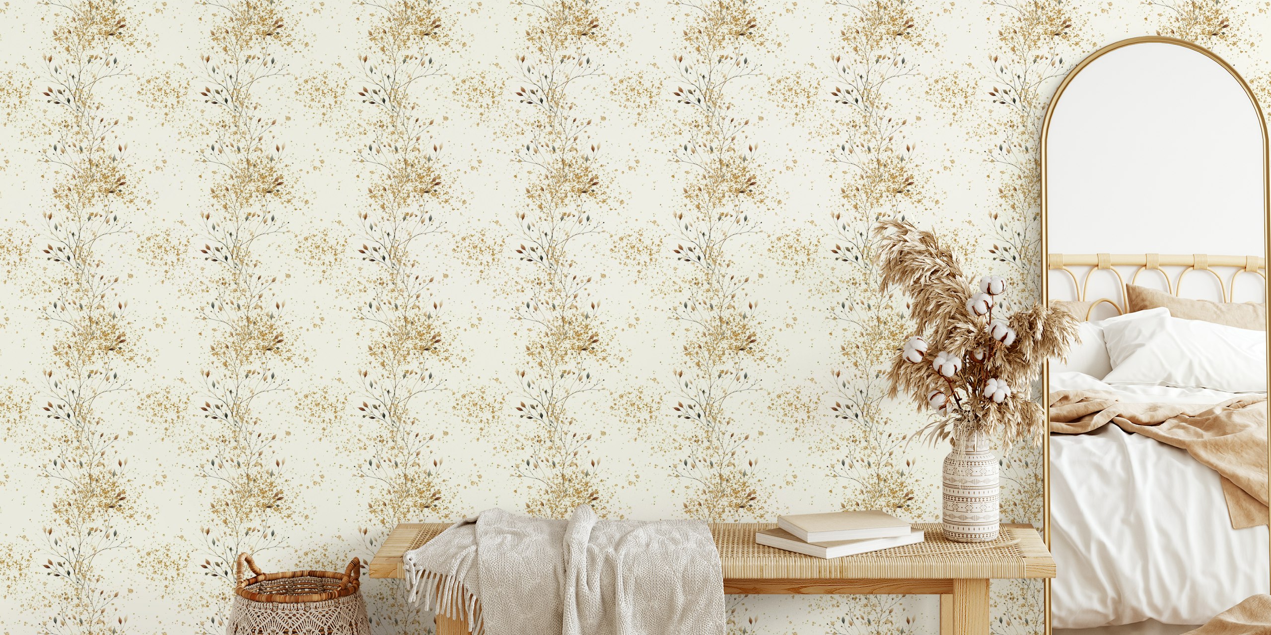 Metalic style branch wallpaper en una habitación