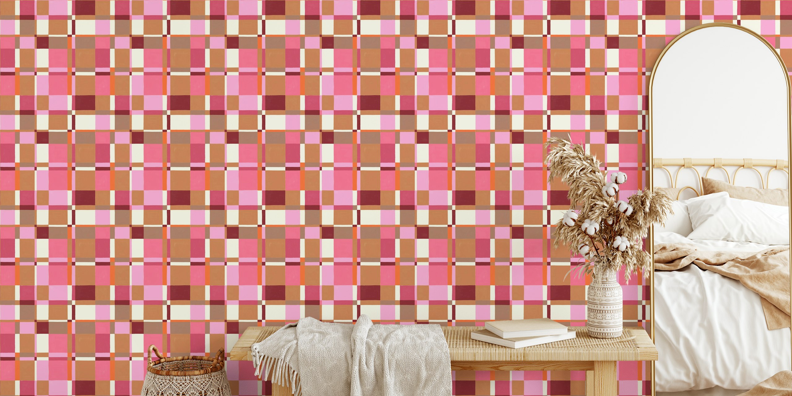 Papier peint Modernist Painted Plaid dans une pièce
