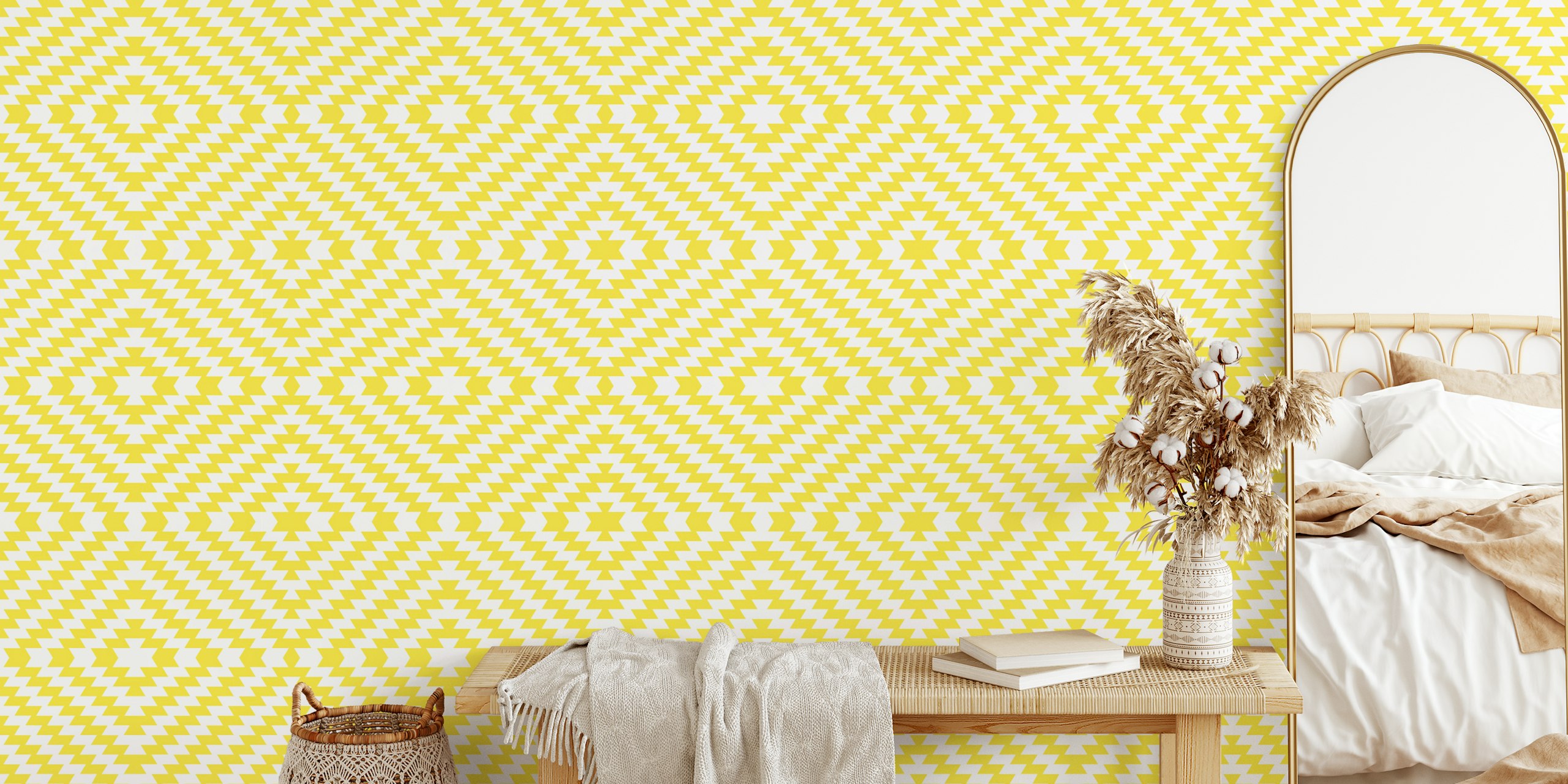 Tapeta Modern Kilim ve slunečně žluté a bílé