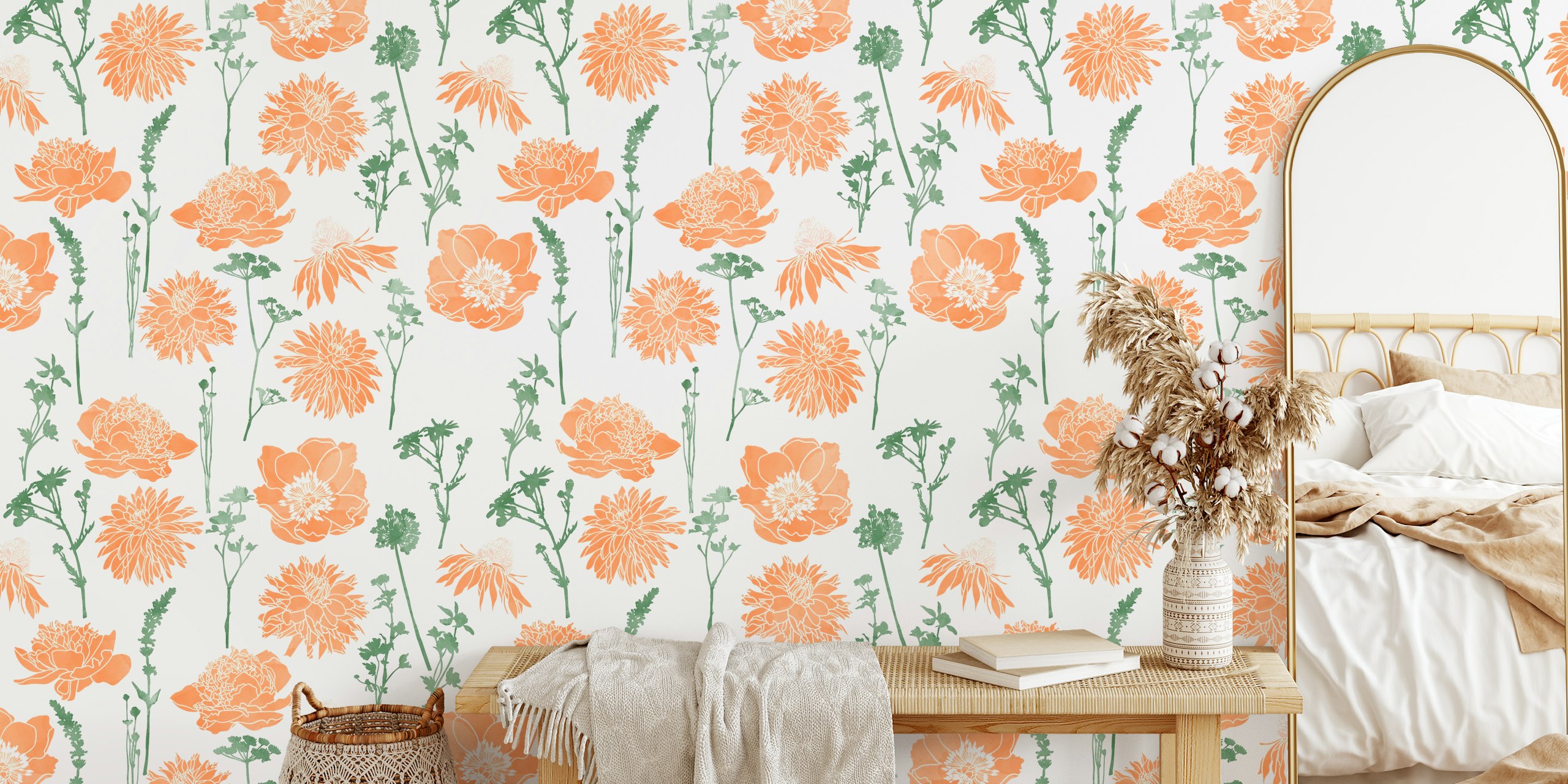 Floral wallpaper design in a room