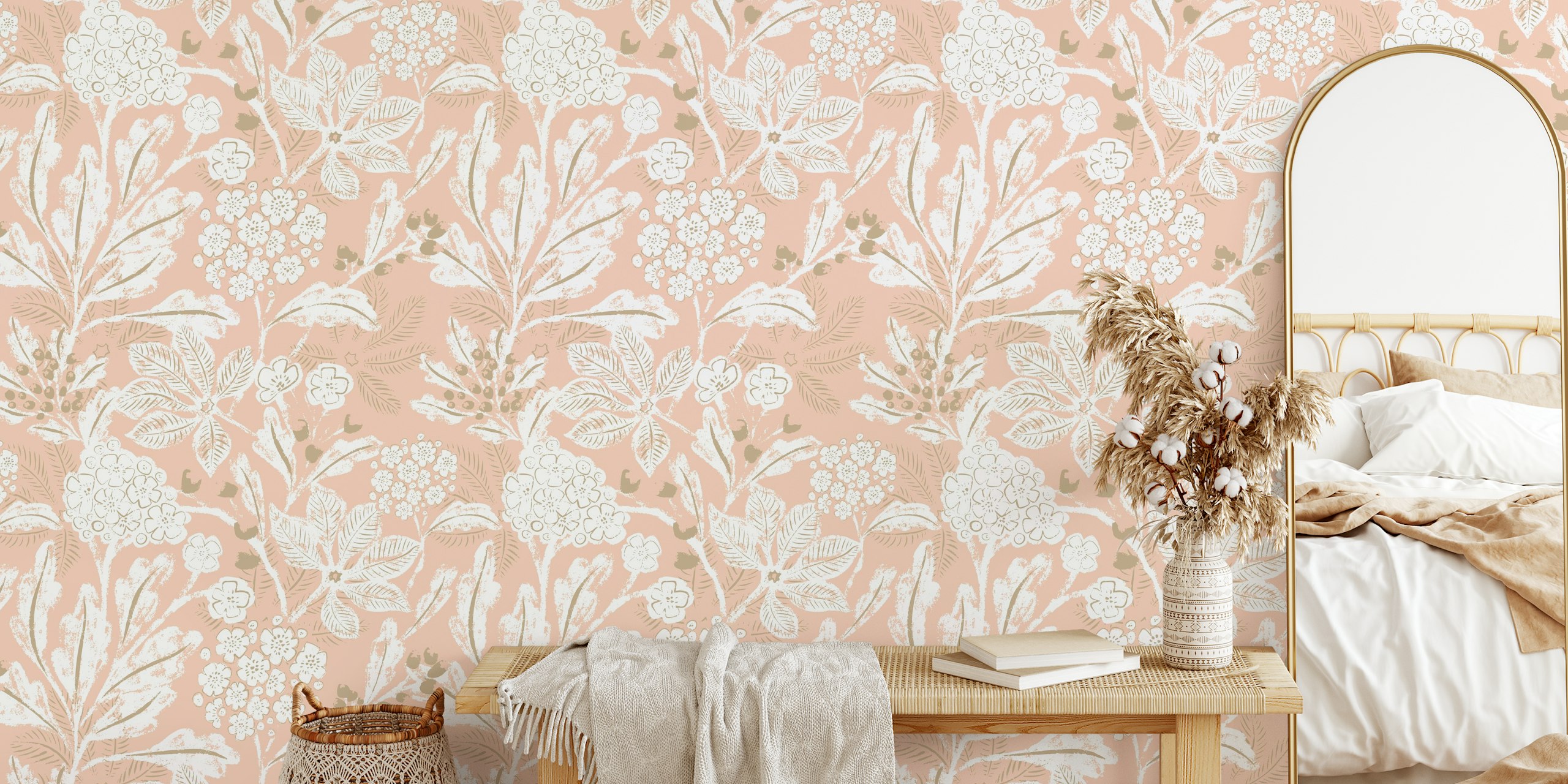 Ταπετσαρία Soft Flora Canvas σε ένα δωμάτιο