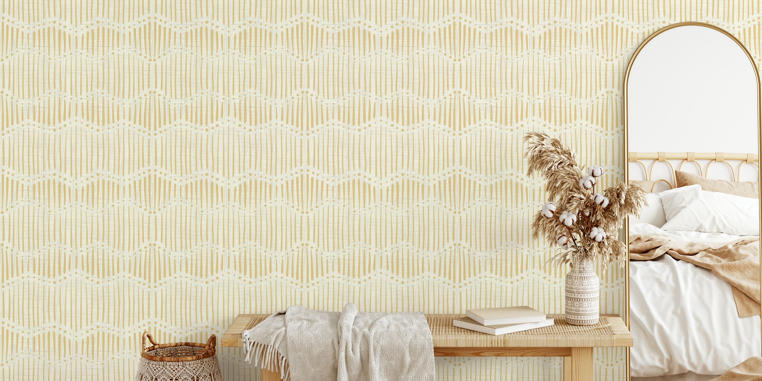 Papel tapiz Boho Waves Honey en una habitación