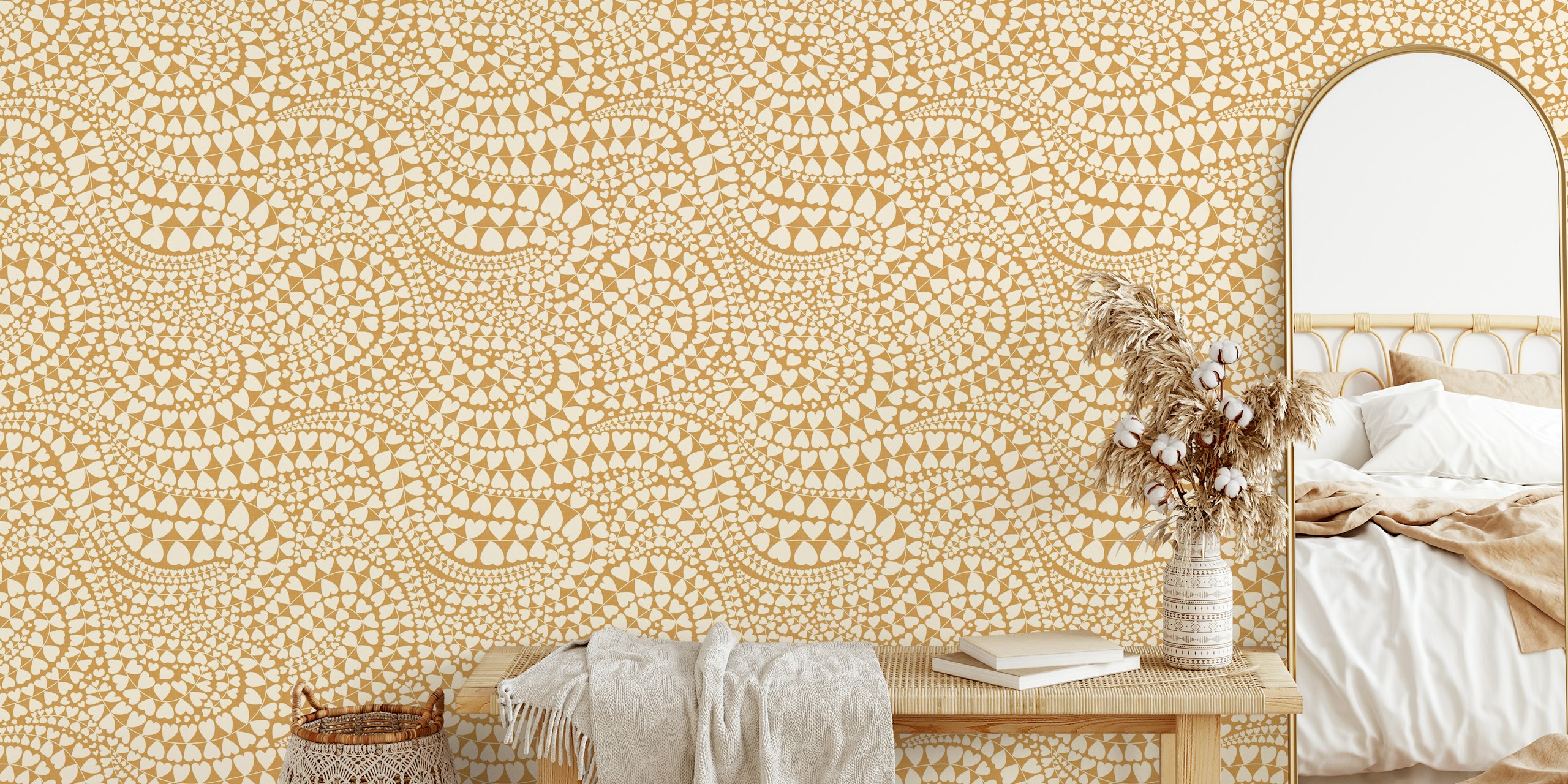 Diseño de papel pintado Heart Fern Garland Gold