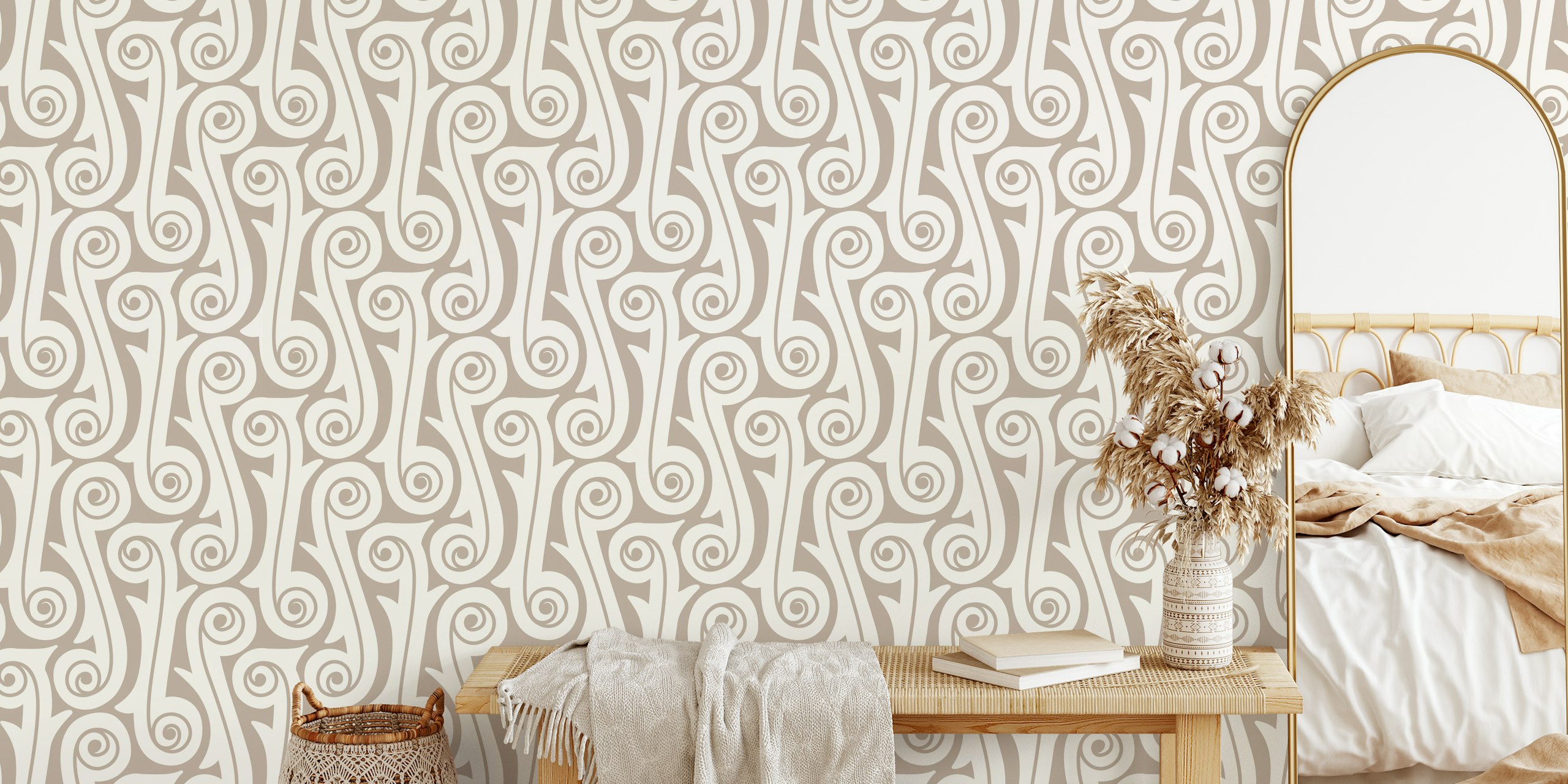 Elegant Twist Charm Beige wallpaper in a room
