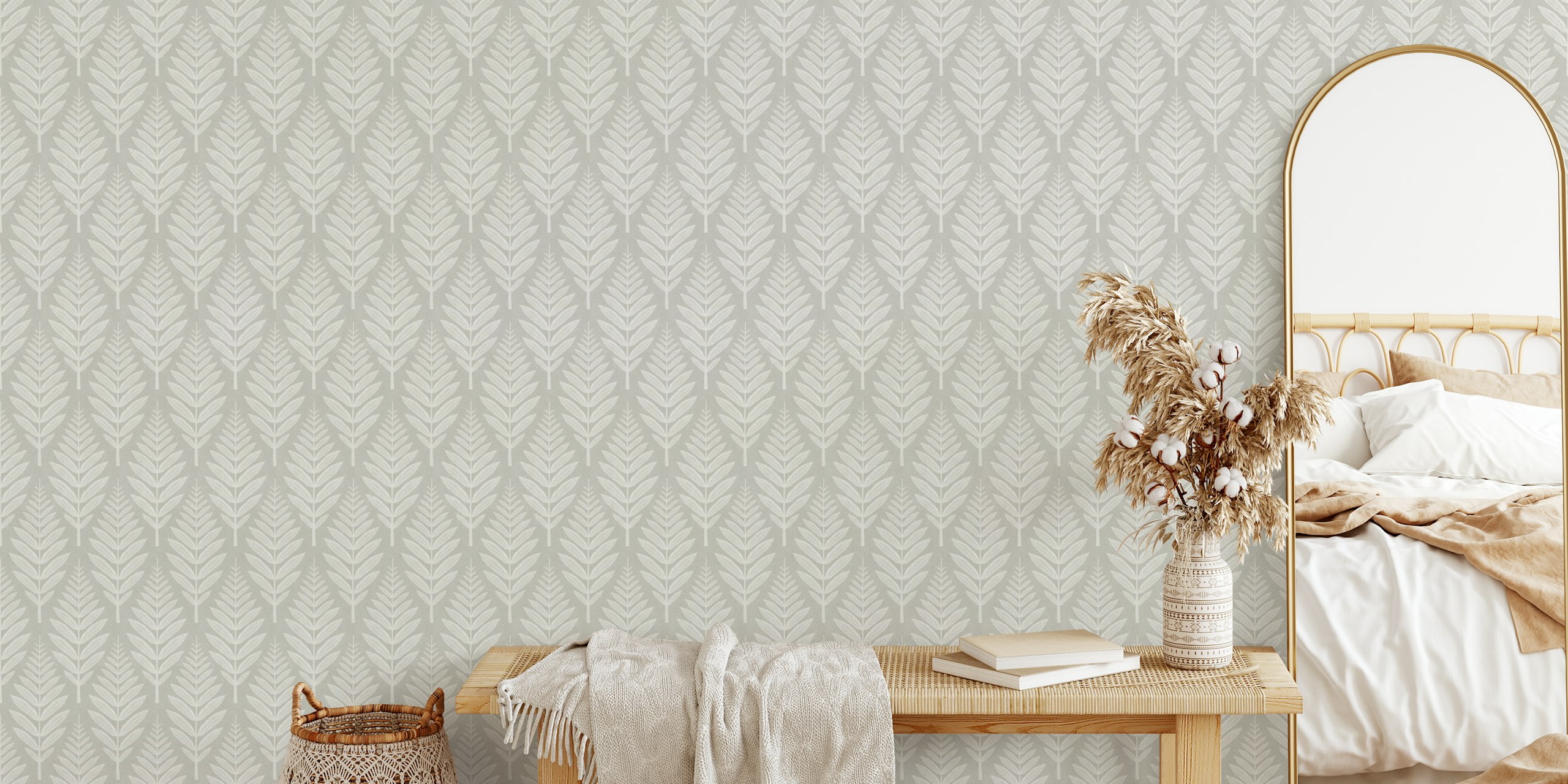 Papel pintado con patrón de hojas heladas en una habitación