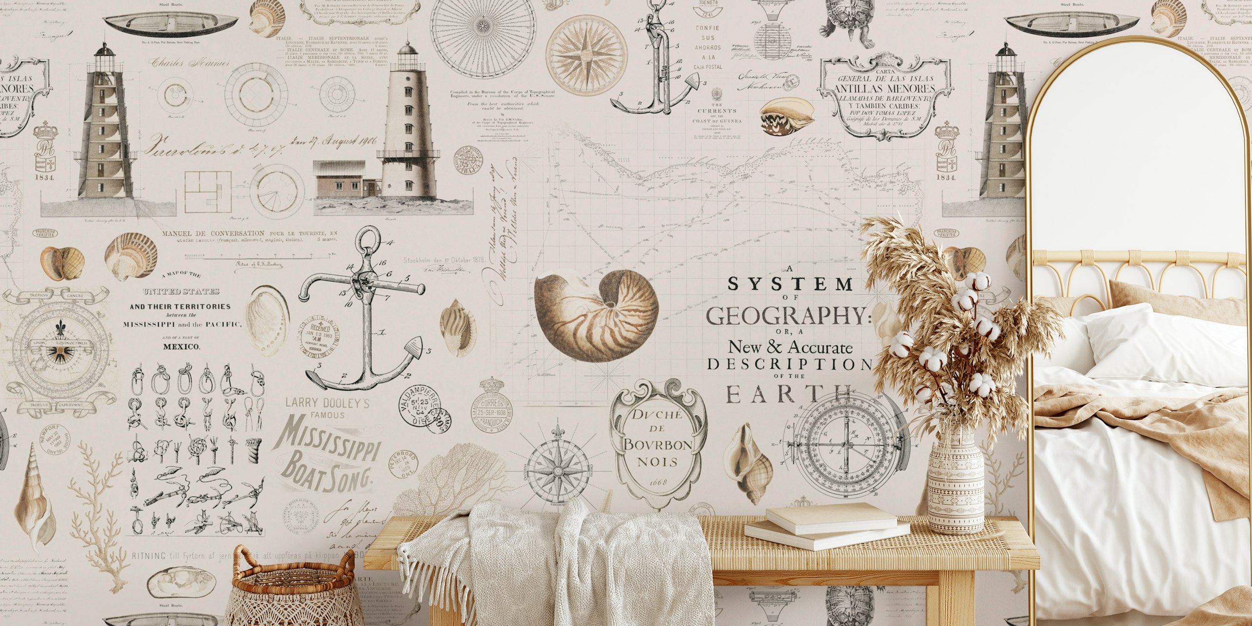 Tapeta Old World Nautical Discovery w pokoju