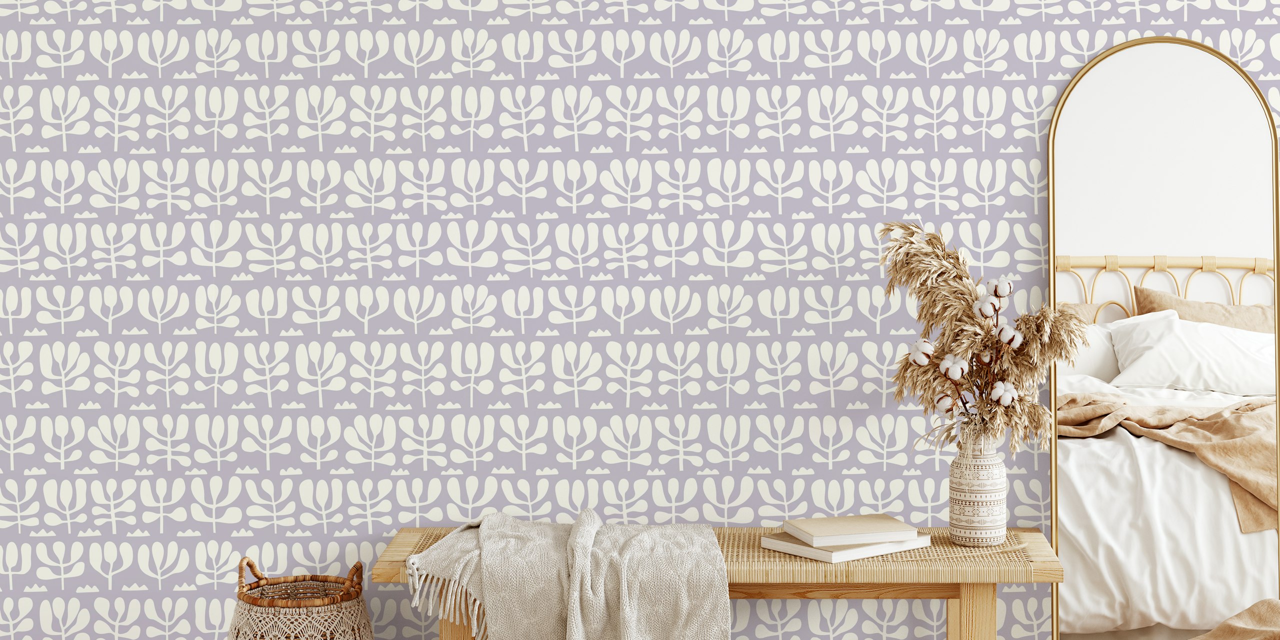 Organic garden wallpaper in a stylish room