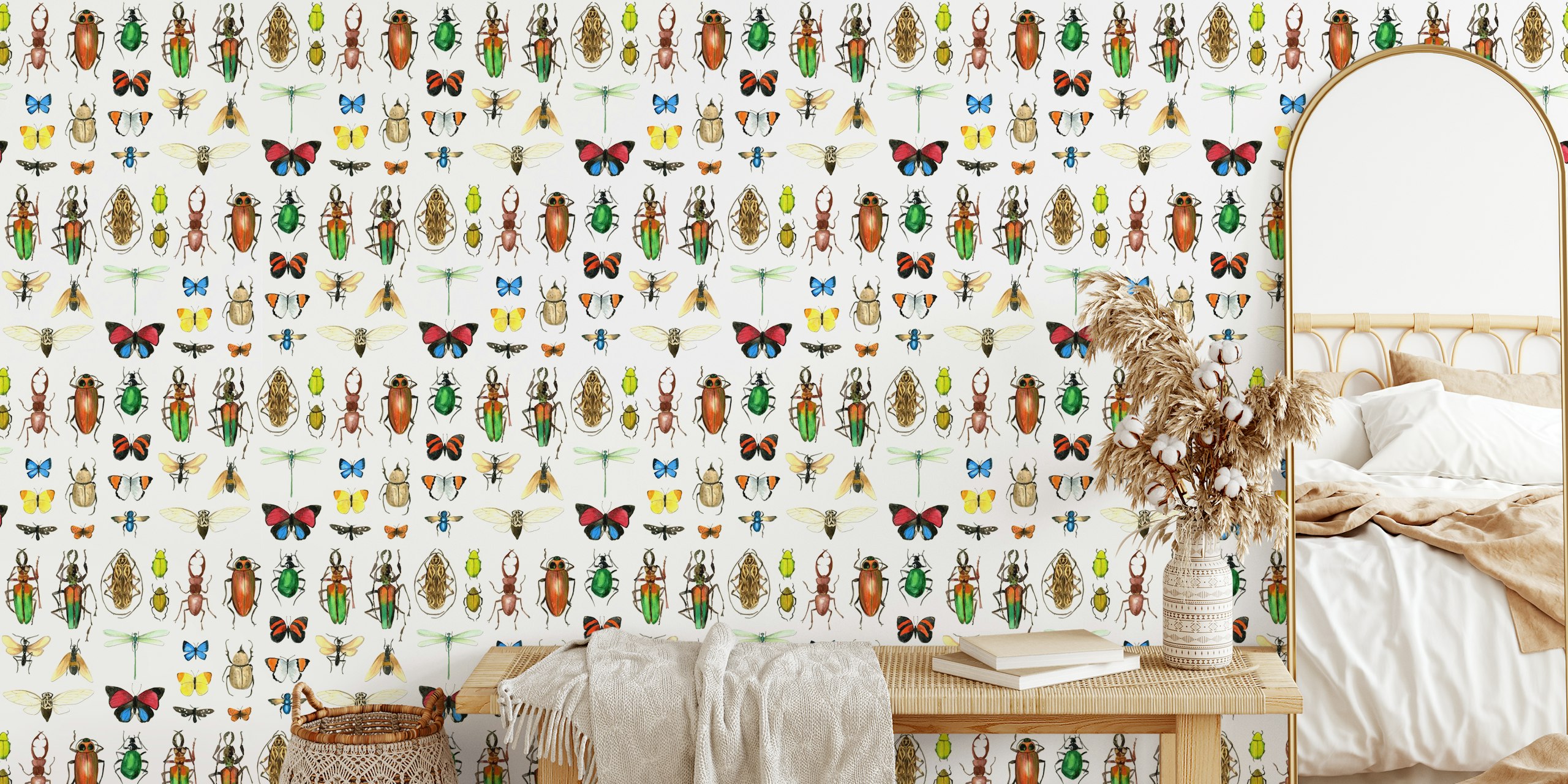 Insect wallpaper design displayed in a room