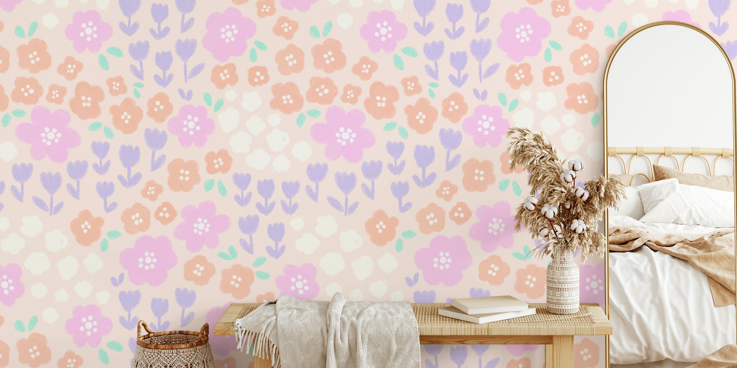 Floral wallpaper design in a room