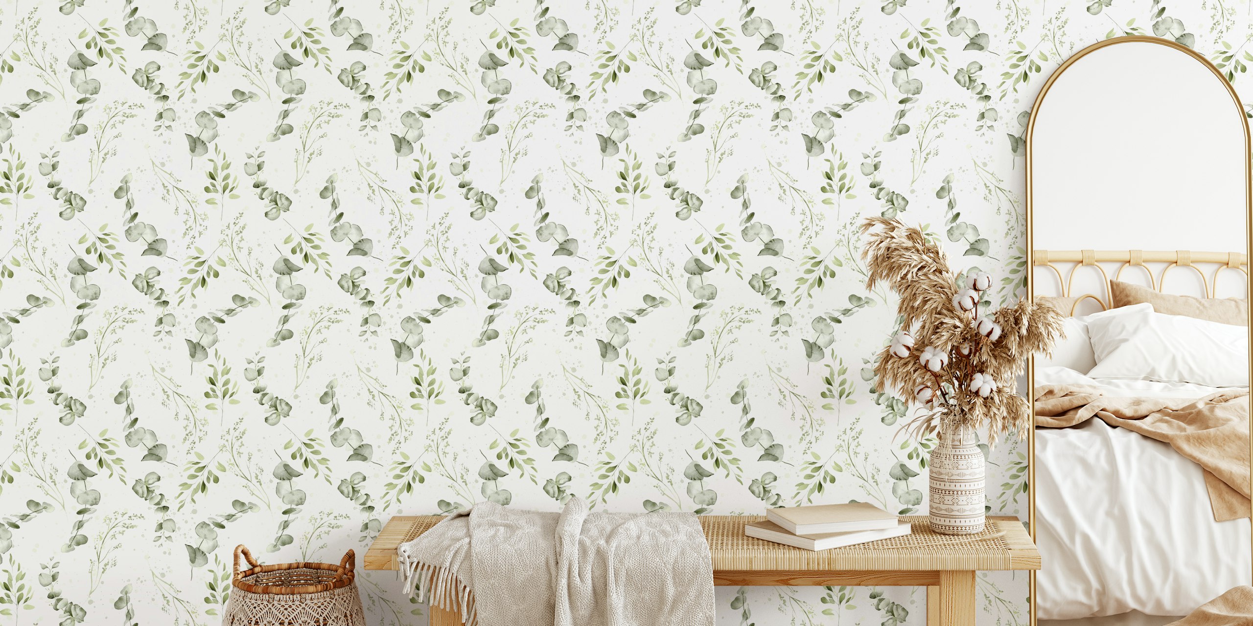 Gentle large scale botanical tapet i et rom