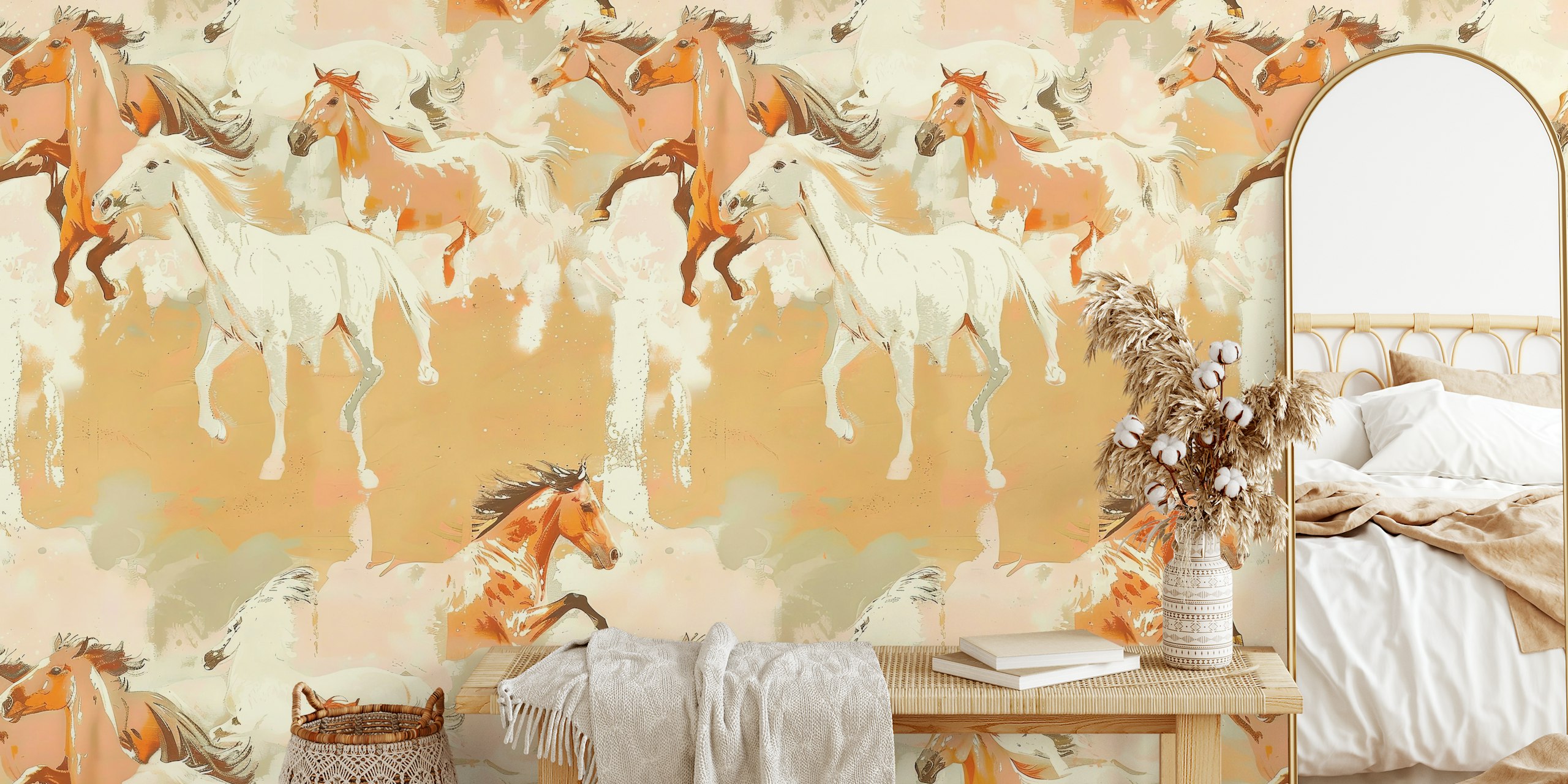 Ταπετσαρία Wild Horses σε ρύθμιση δωματίου