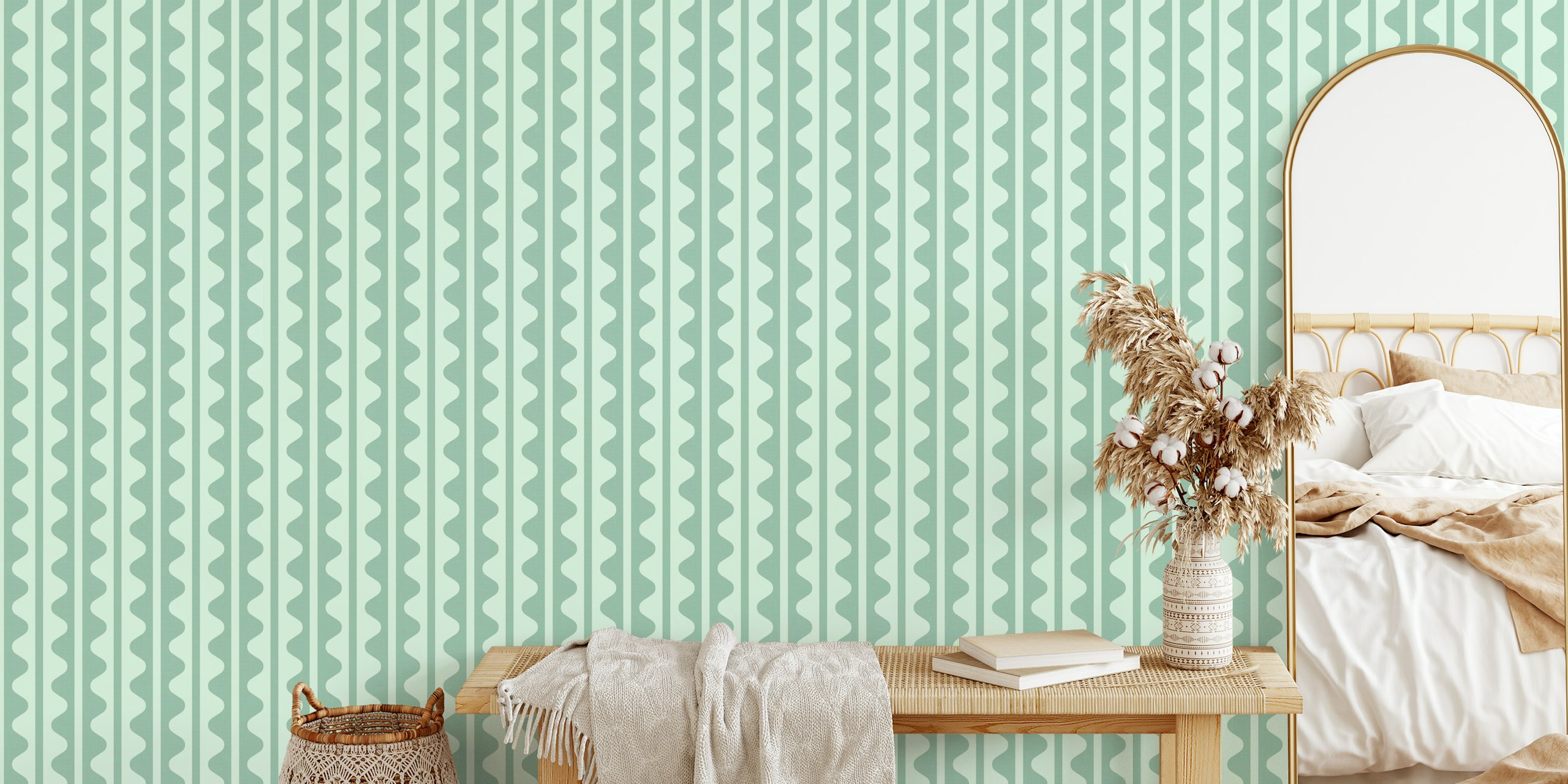 Mint green Vintage Geometric Wavy Decor WP nella stanza