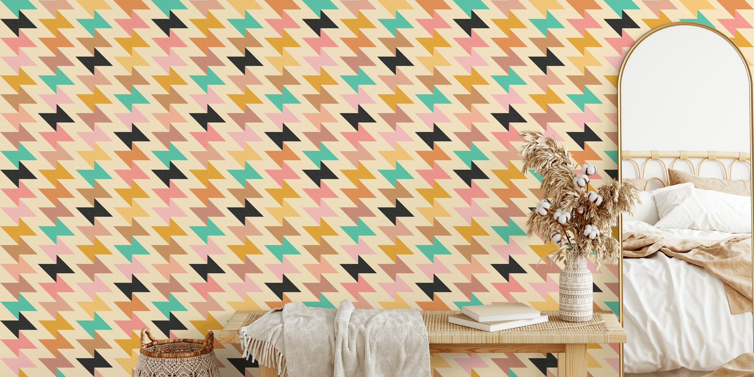 Cheerful geometric wallpaper in a room