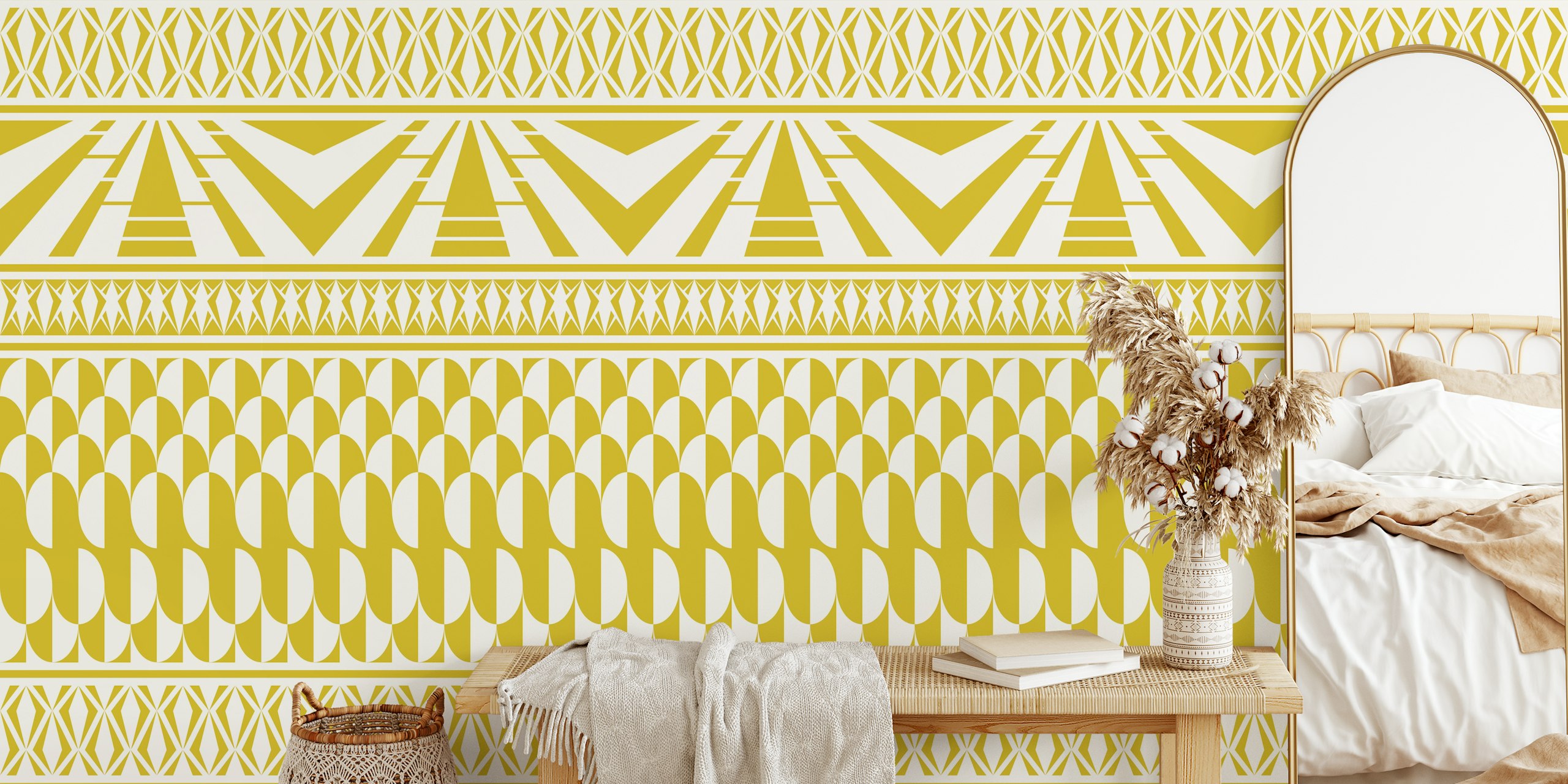 Minimalist art deco geometric yellow wallpaper
