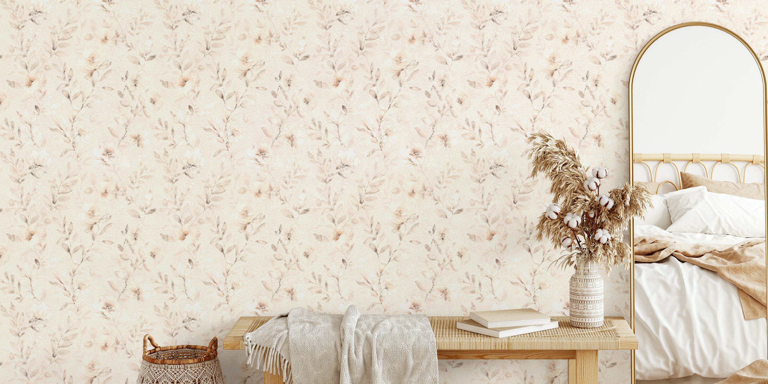 Floral branches beige wallpaper in a room