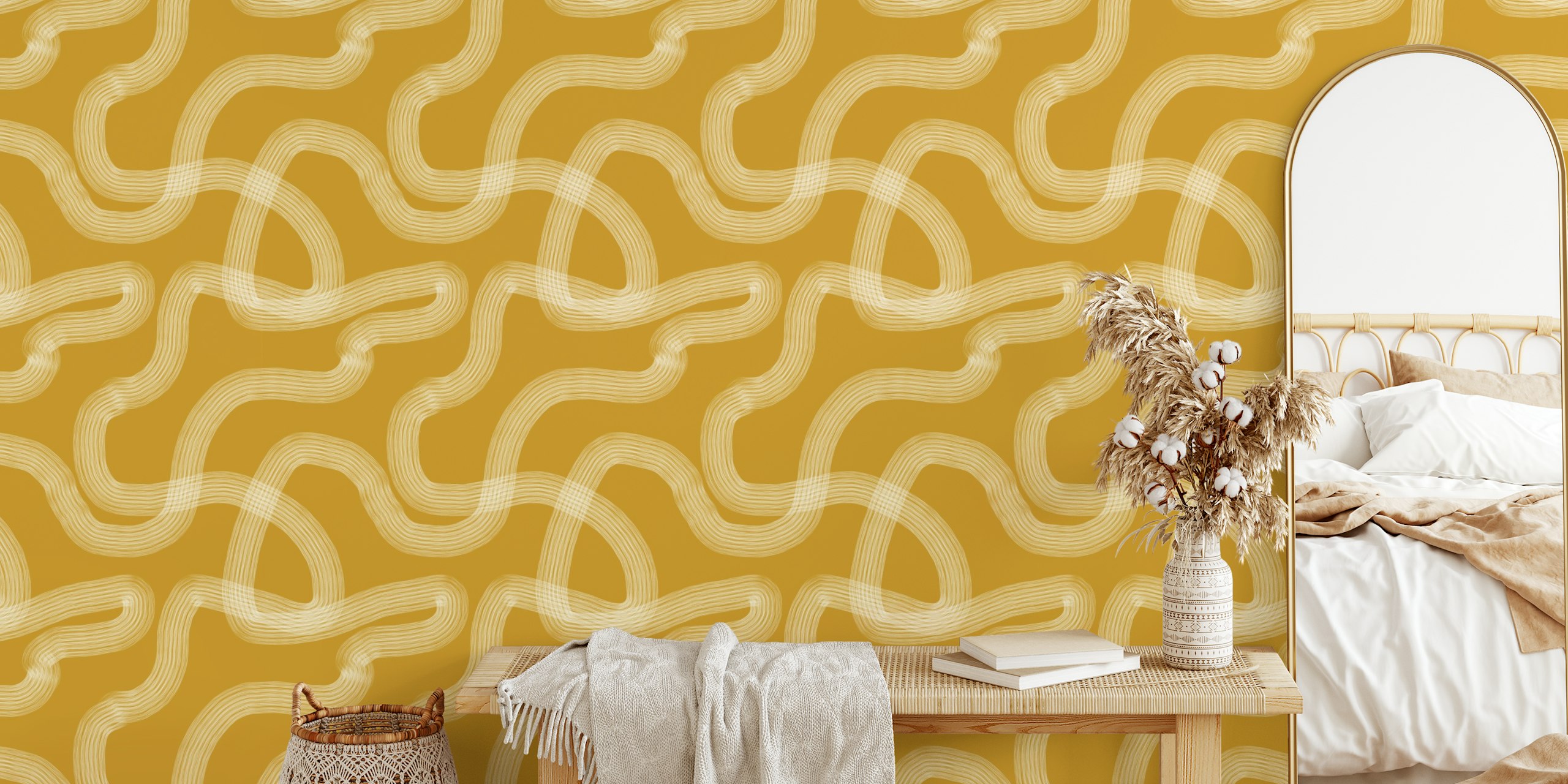 Zen Garden Mustard wallpaper in a room