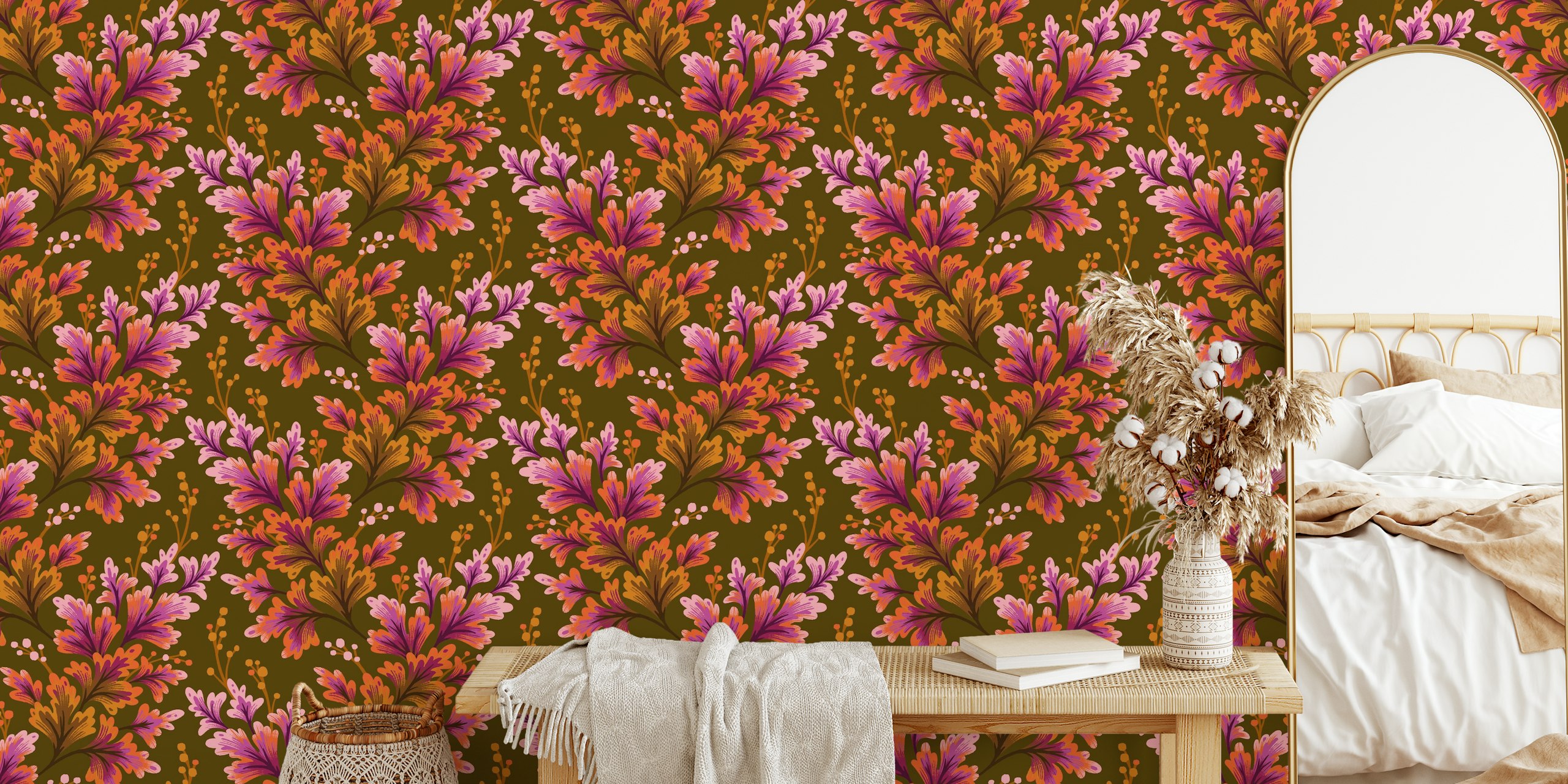 Frilled Foliage - Orange Olive ταπετσαρία σε ένα δωμάτιο