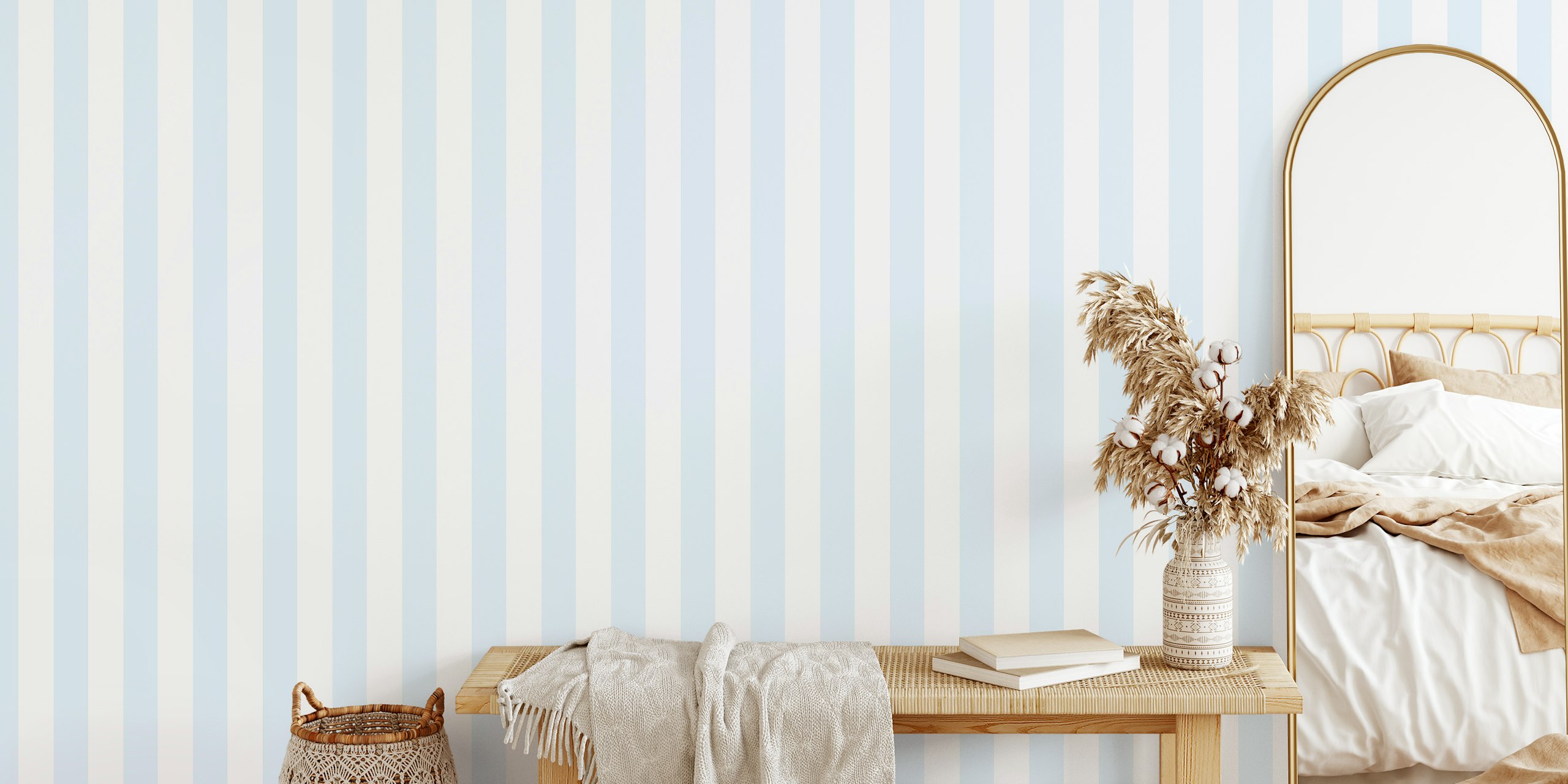 Behang Fog blue and white vertical stripes in een kamer