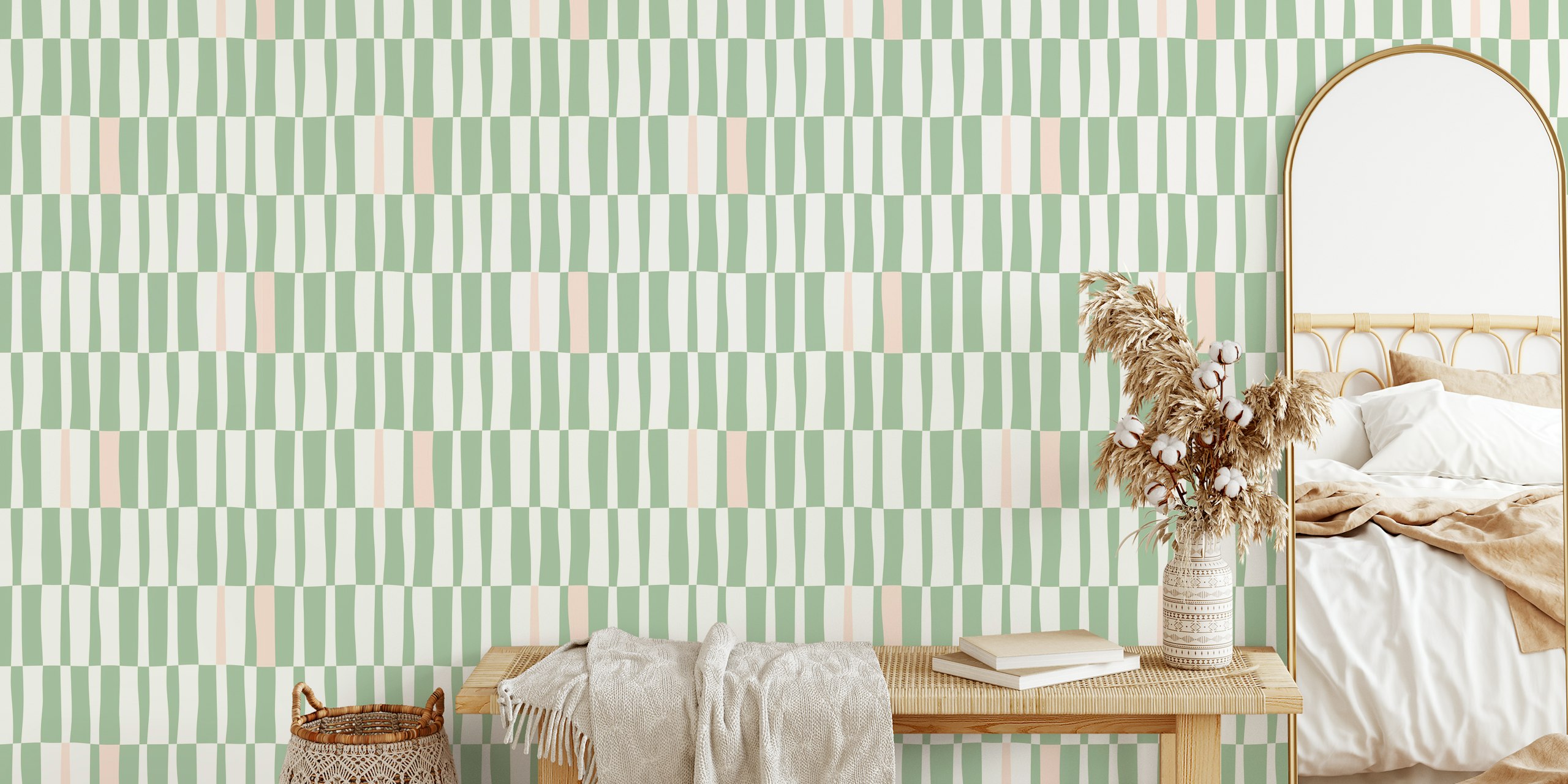 Checkered stripes wallpaper in a room setting