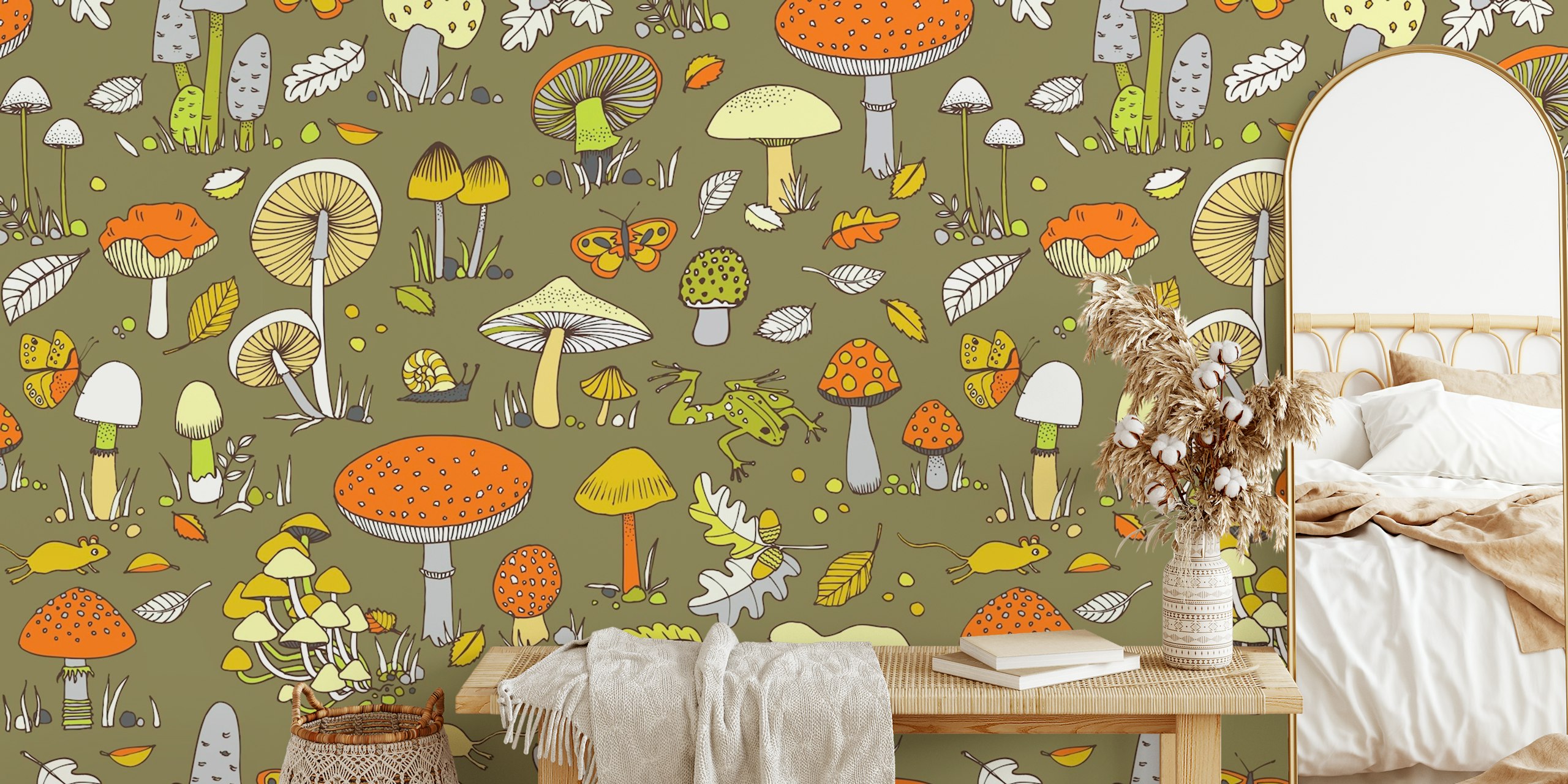 70s Mushrooms Retro Wallpaper in Room