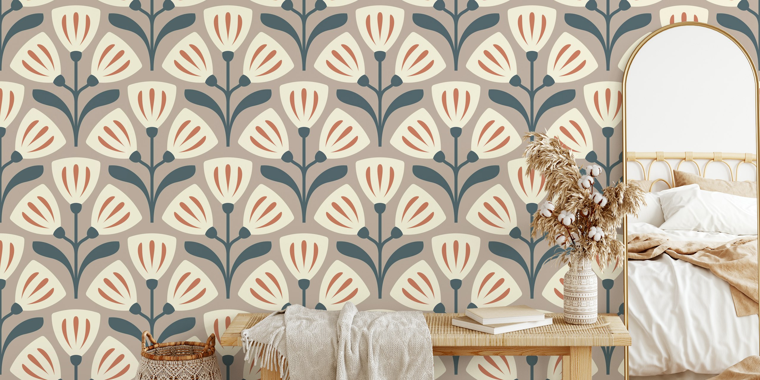 Vintage Bellflower Charm in Brown wallpaper in a room