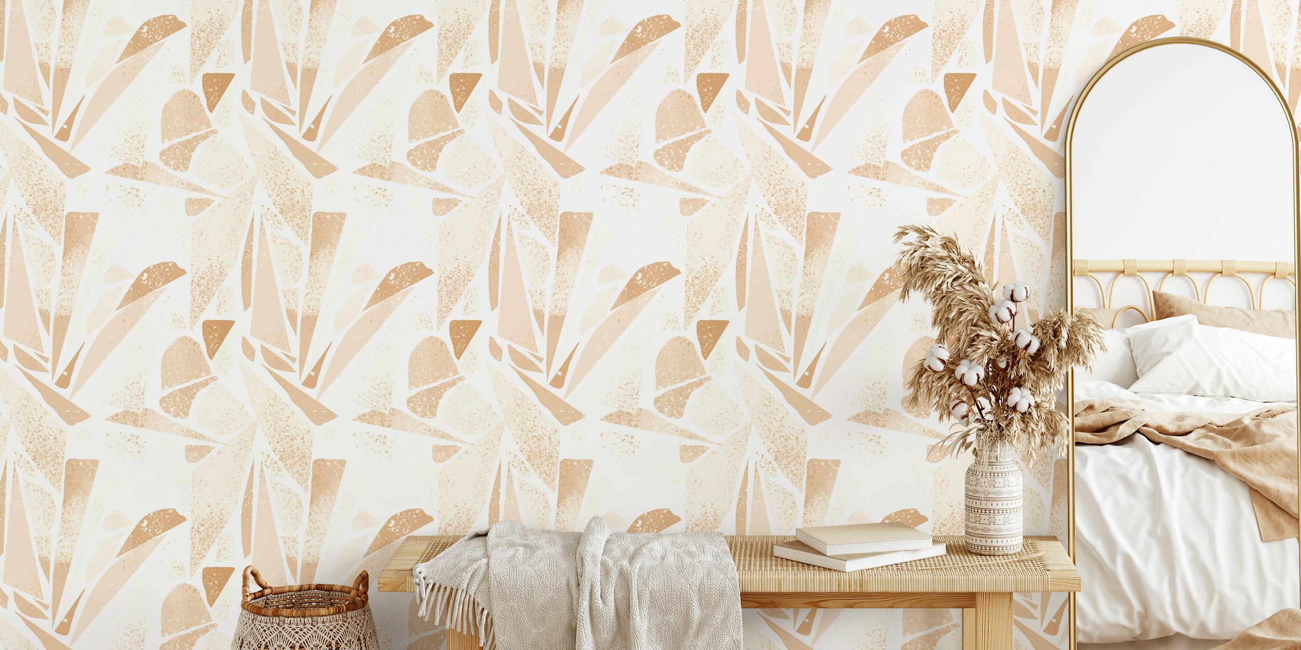 Papel de parede Beige Fractal Design em um quarto
