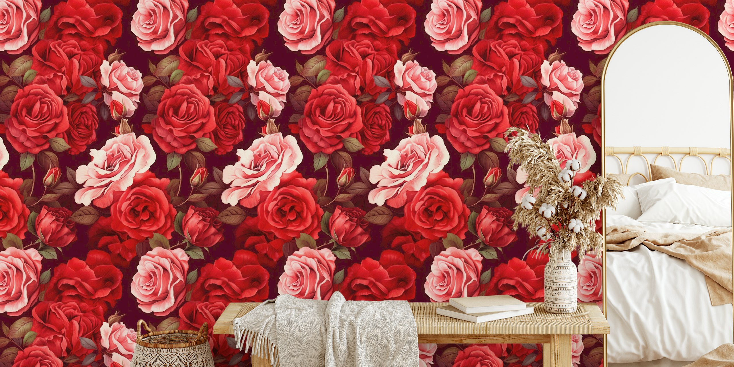 Projekt tapety Red Rose Valentine z kwiatowymi wzorami