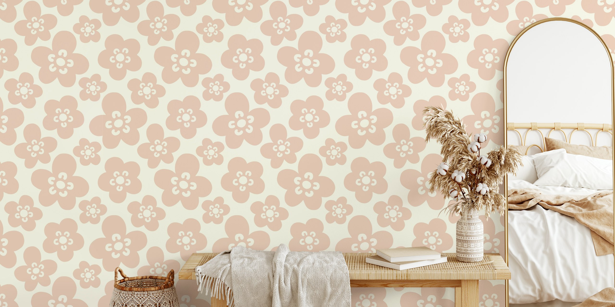 Mimi Scandi Flowers cream wallpaper in a room