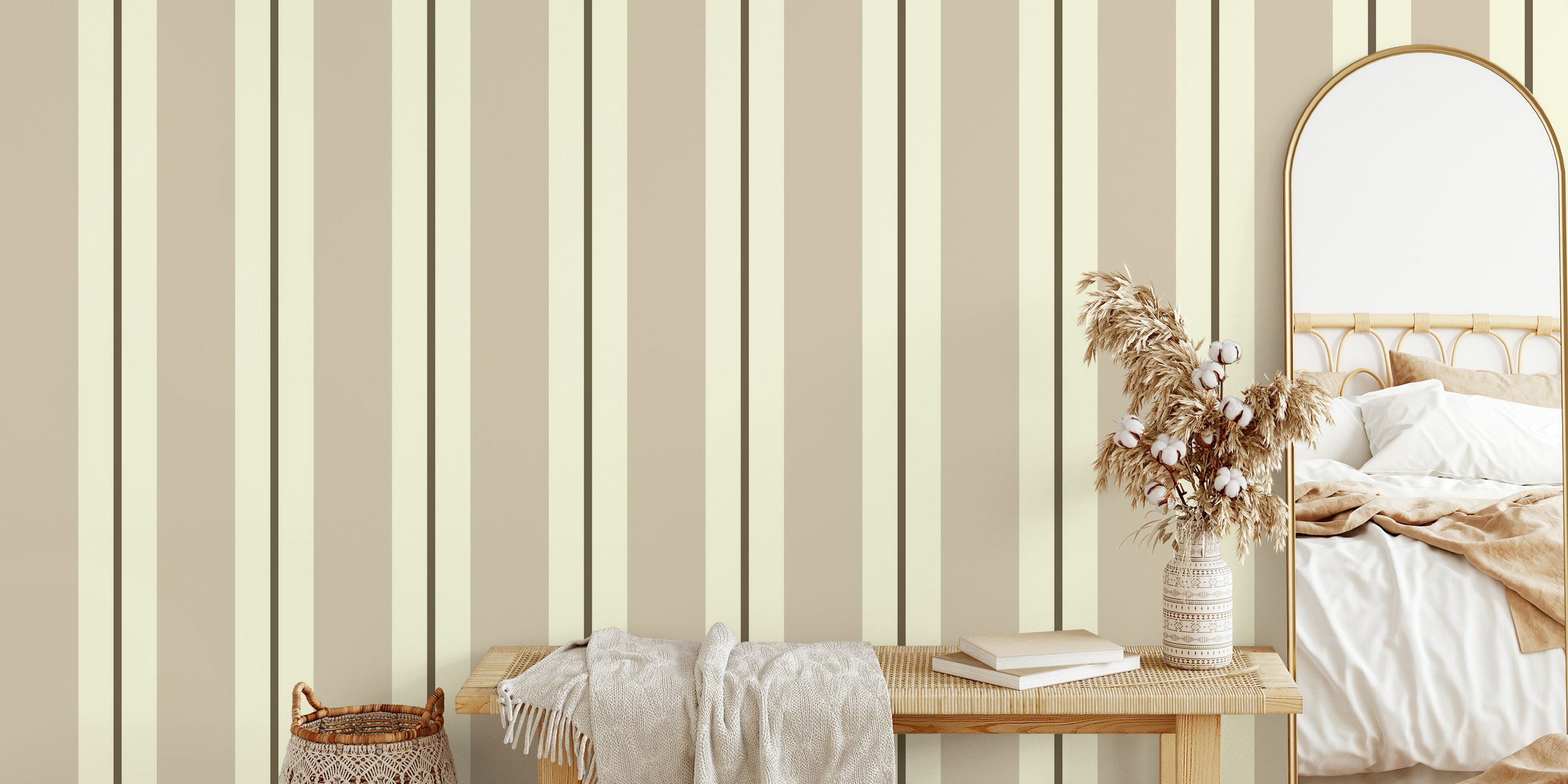 Striped brown and cream wallpaper
