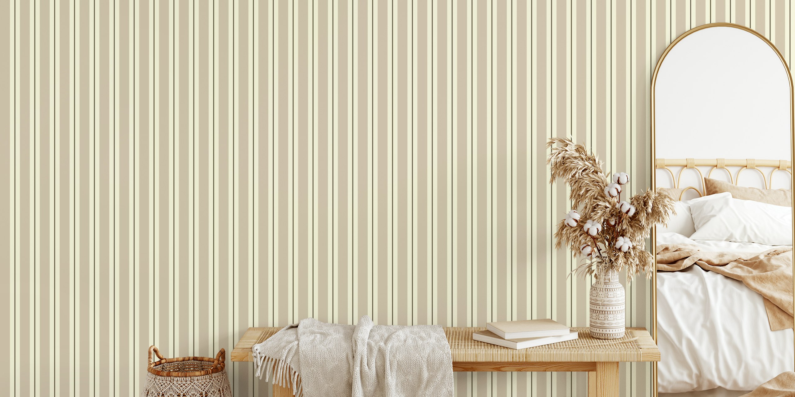 Timeless brown and cream striped wallpaper in a room