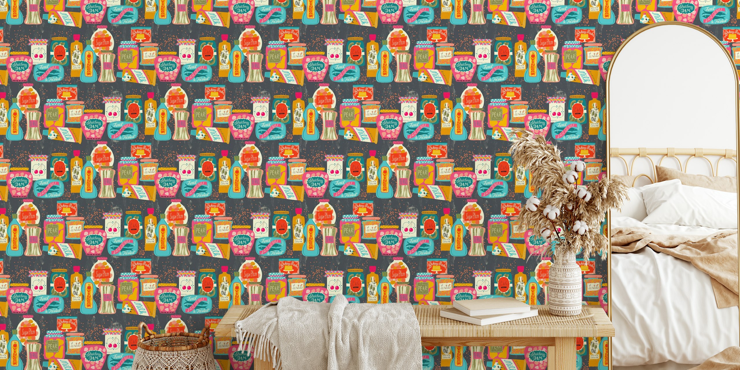 Kolorowa pantry wallpaper w ustawieniu kuchennym