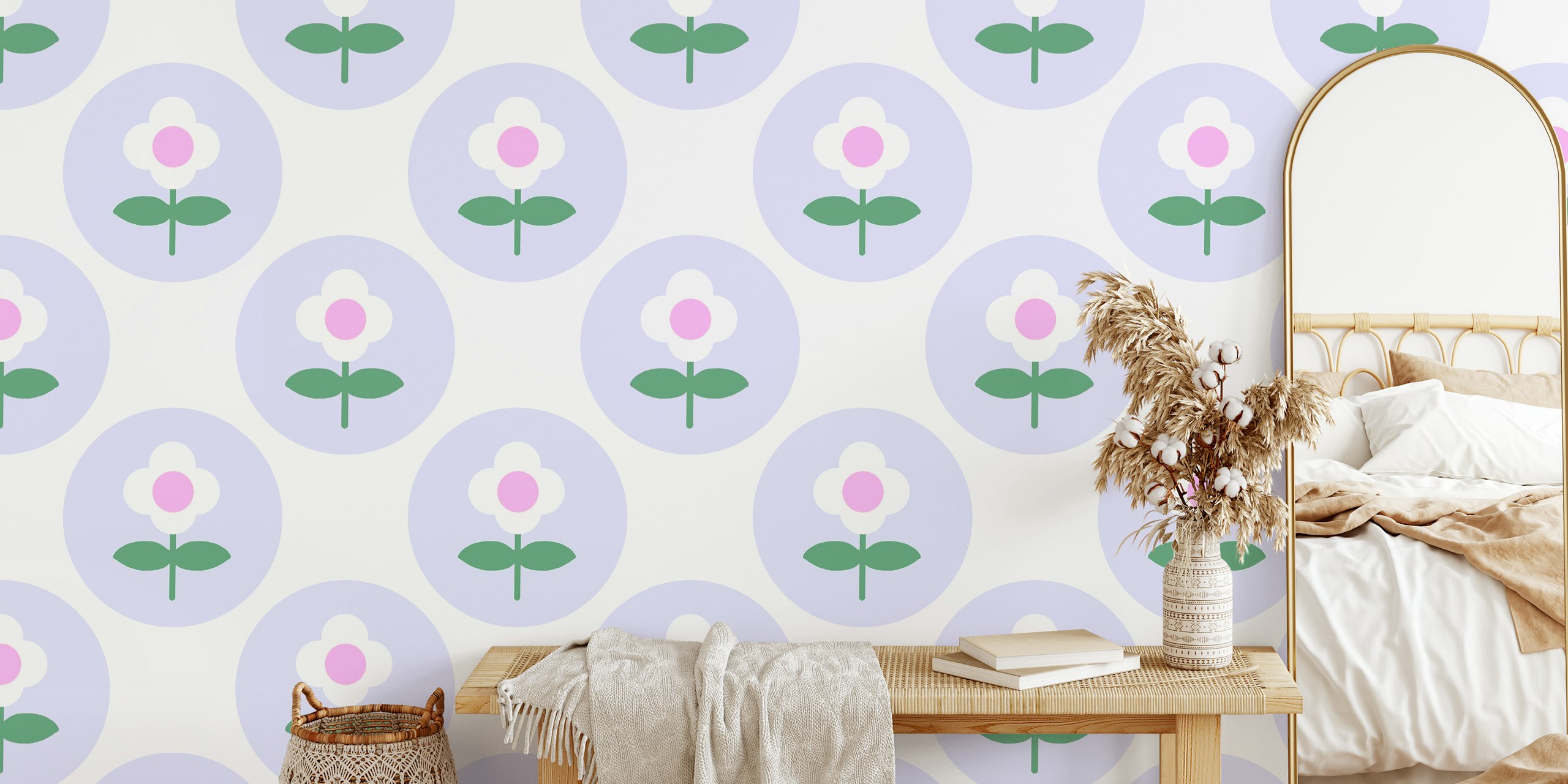 Tapeta Soft Purple Retro Floral w pokoju
