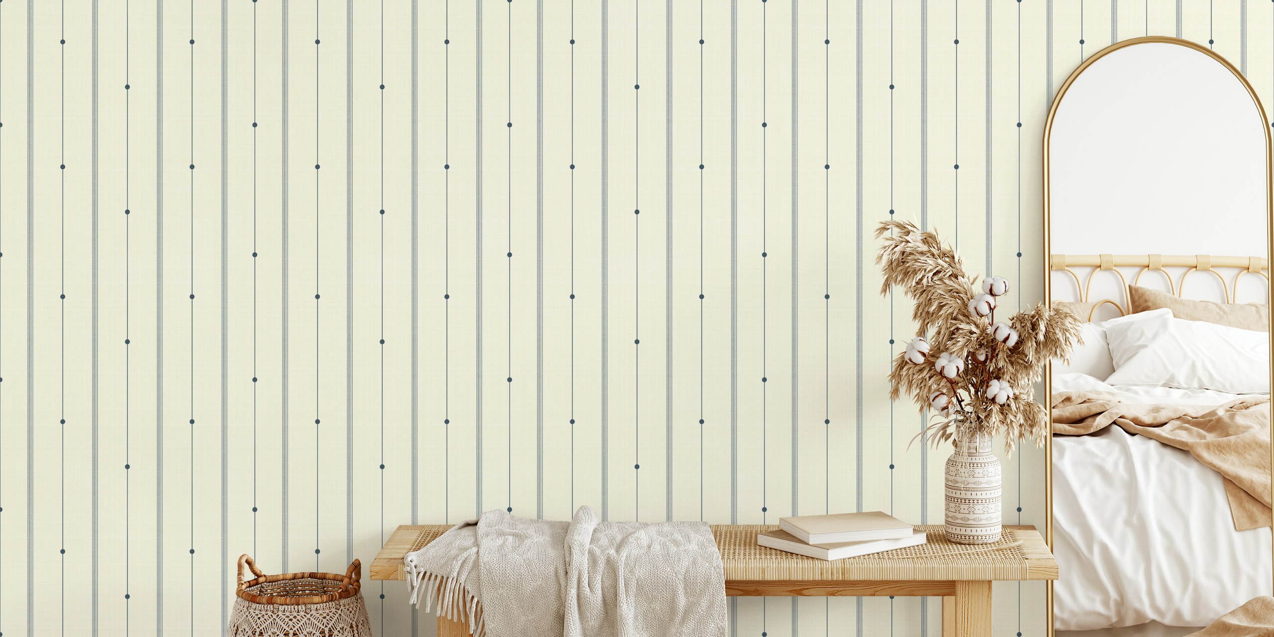 Refined Minimal Stripes Buttercream-Blue behang in de kamer