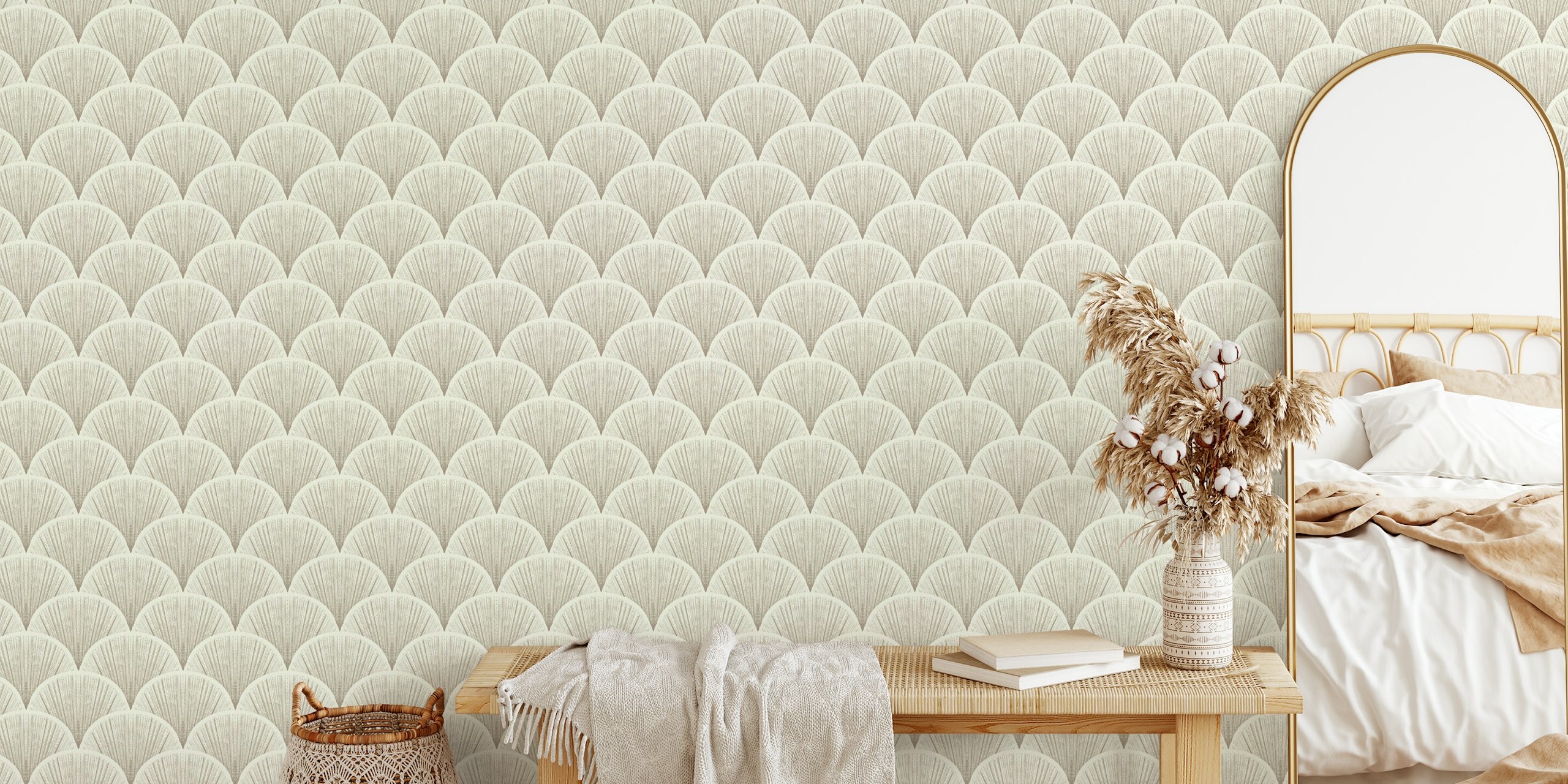 Glamorous scallop shells wallpaper i et rom